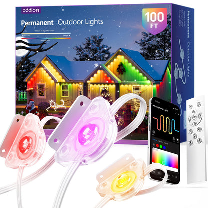 addlon 400FT(200FT*2) Permanent Outdoor Lights, Smart RGB+IC LED Lights for House & Outdoor Decor, App & Remote Control, DIY Scene Modes, IP67 Waterproof for Christmas, Holiday, Party Decorations