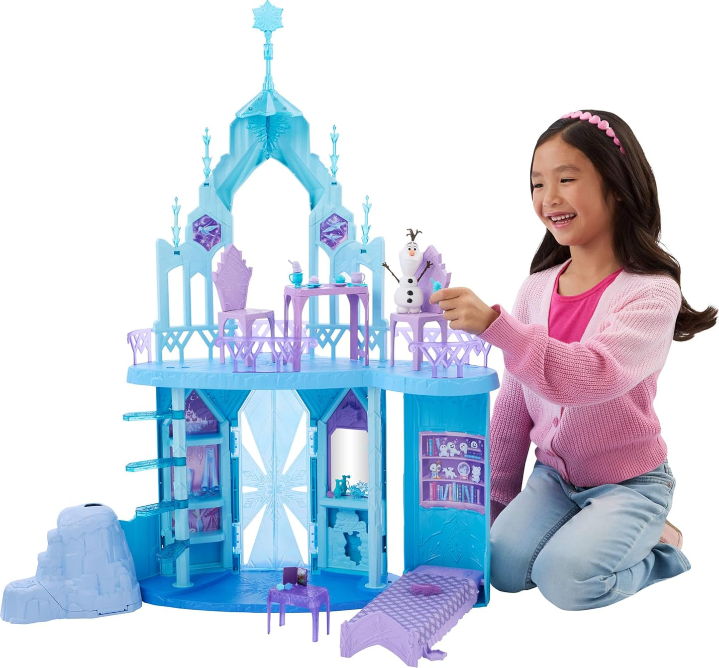 Mattel Disney Frozen Elsa Ice Castle Playset with Olaf Figure, 5 Play Areas & 21 Accessories, 2.5+ Ft Tall Elsa’s Frozen Ice Palace, Inspired by Movies