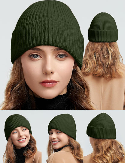 50% Wool Thick Beanie Hat for Men Women, Seamless Winter Knit Skull Cap, Cuffed Fisherman Beanie Warm Trawler Watch Cap