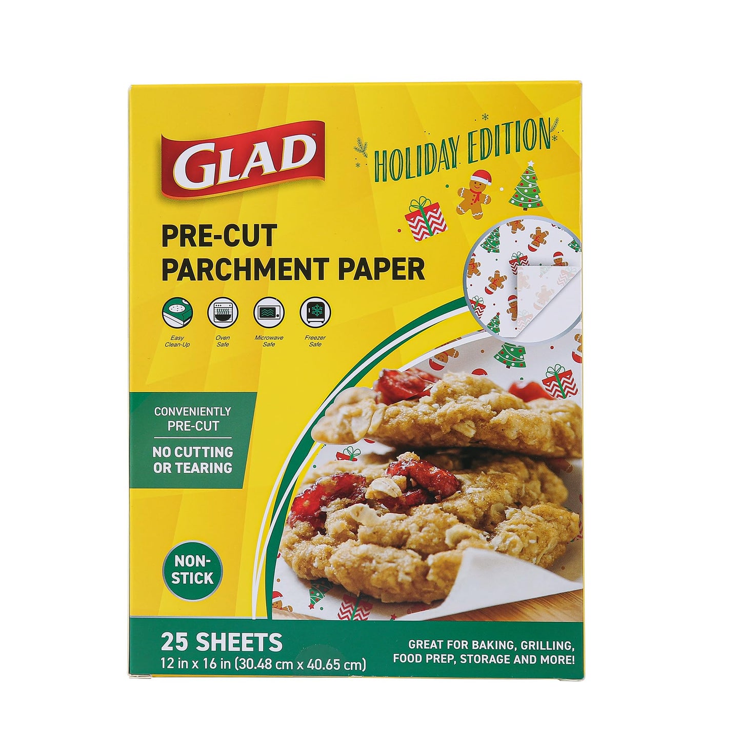 Glad Holly Jolly Printed Parchment Paper Roll – Holiday Design Parchment Paper; Baking Parchment for Christmas Cookies, Holiday Baking Paper, 25 Sq. Ft