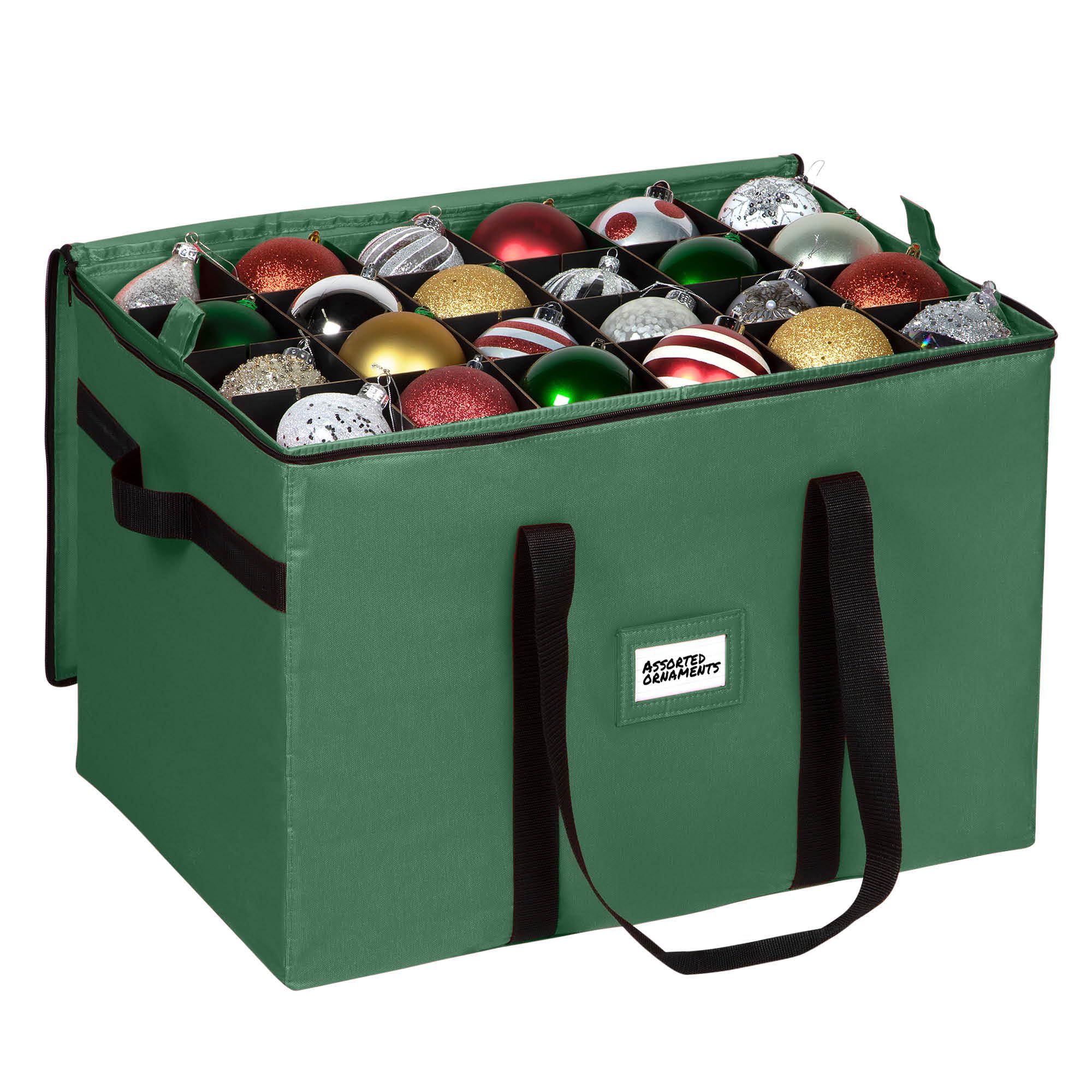 Christmas Ornament Storage Container,Box Stores Up to 96-3 inch ornaments, Adjustable Dividers, Large Organizer Bin to Protect and Store Holiday Décor - Green