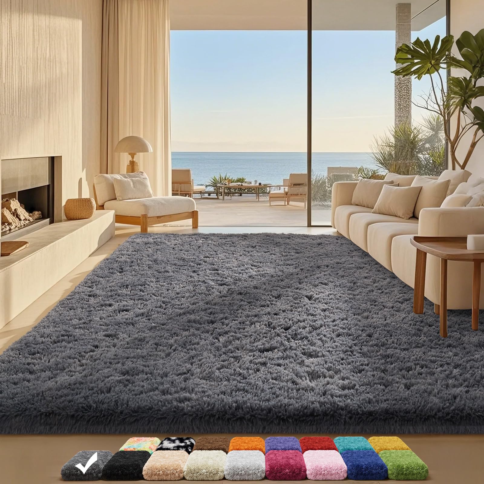 Ophanie Area Rugs for Bedroom Living Room, Grey Fluffy Fuzzy Shag Shaggy Soft Plush Carpet, 4x6 Indoor Floor Gray Rug for Kids Home Dorm Decor Aesthetic