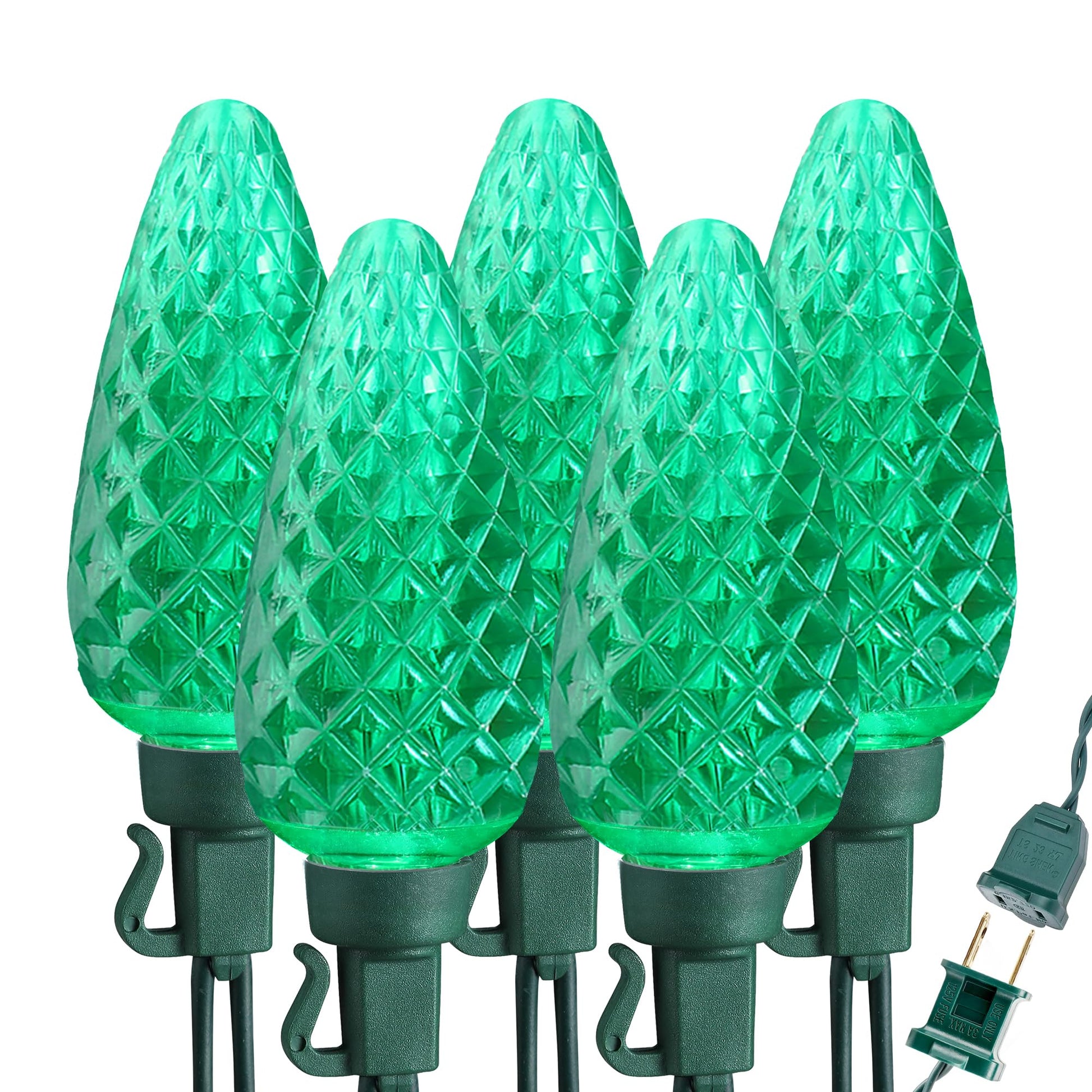 Brizled C9 Christmas Lights Cool White 16FT 25 LED 120V UL Certified Faceted Outdoor Christmas String Lights Connectable Xmas Tree Light for Tree, Holiday, House, Roof Decor