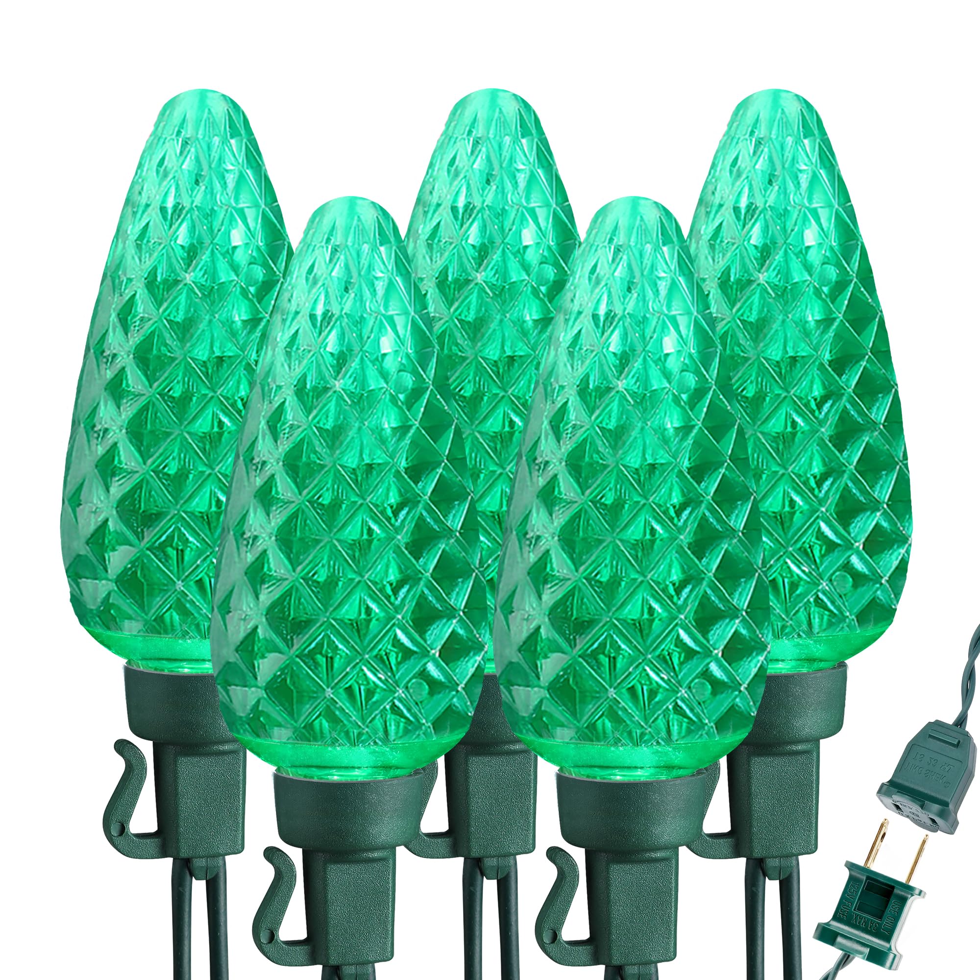 Brizled C9 Christmas Lights Cool White 16FT 25 LED 120V UL Certified Faceted Outdoor Christmas String Lights Connectable Xmas Tree Light for Tree, Holiday, House, Roof Decor