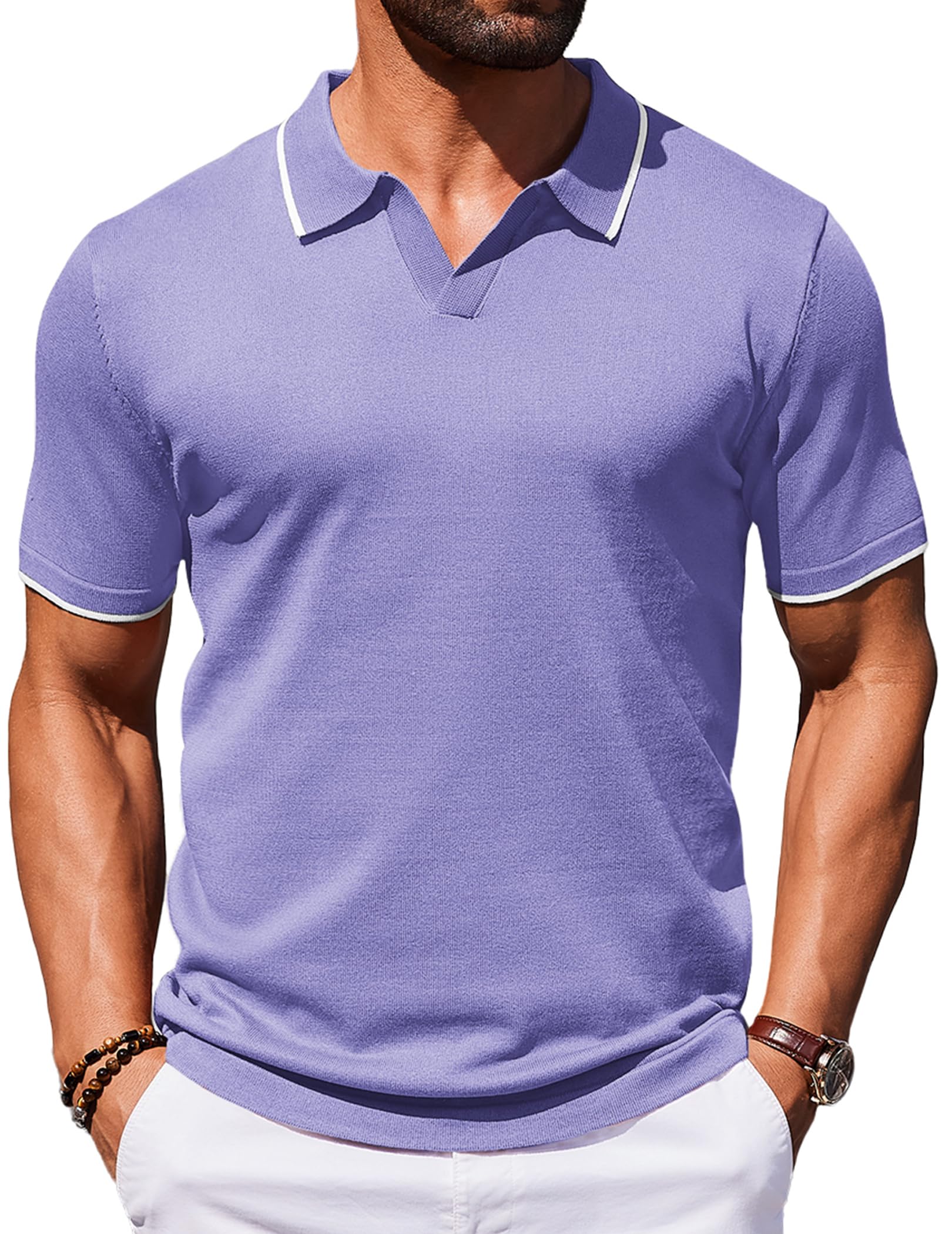 COOFANDY Mens Polo Shirts Short Sleeve Casual Knit Polo Shirt Vintage Golf T Shirts Old Money Tops