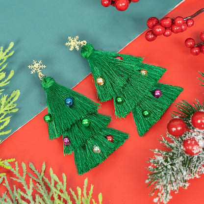 Christmas Earrings for Women Xmas Festival Holiday Dangle Studs Earrings Christmas Tree Tassel Beaded Earring, Xmas Jewelry for Women Holiday Party Fashion Gifts