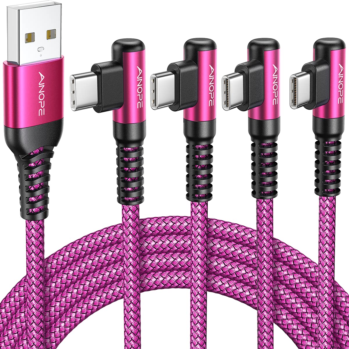 AINOPE USB C Cable [2-Pack, 6.6ft] 3.1A Type C Charger Fast Charging, Right Angle USB to USB C Cable Braided USBC Charger for Galaxy S10+ S10 S9, Note 10 9, LG V30, Moto, iPhone 16 15 Cord Type C