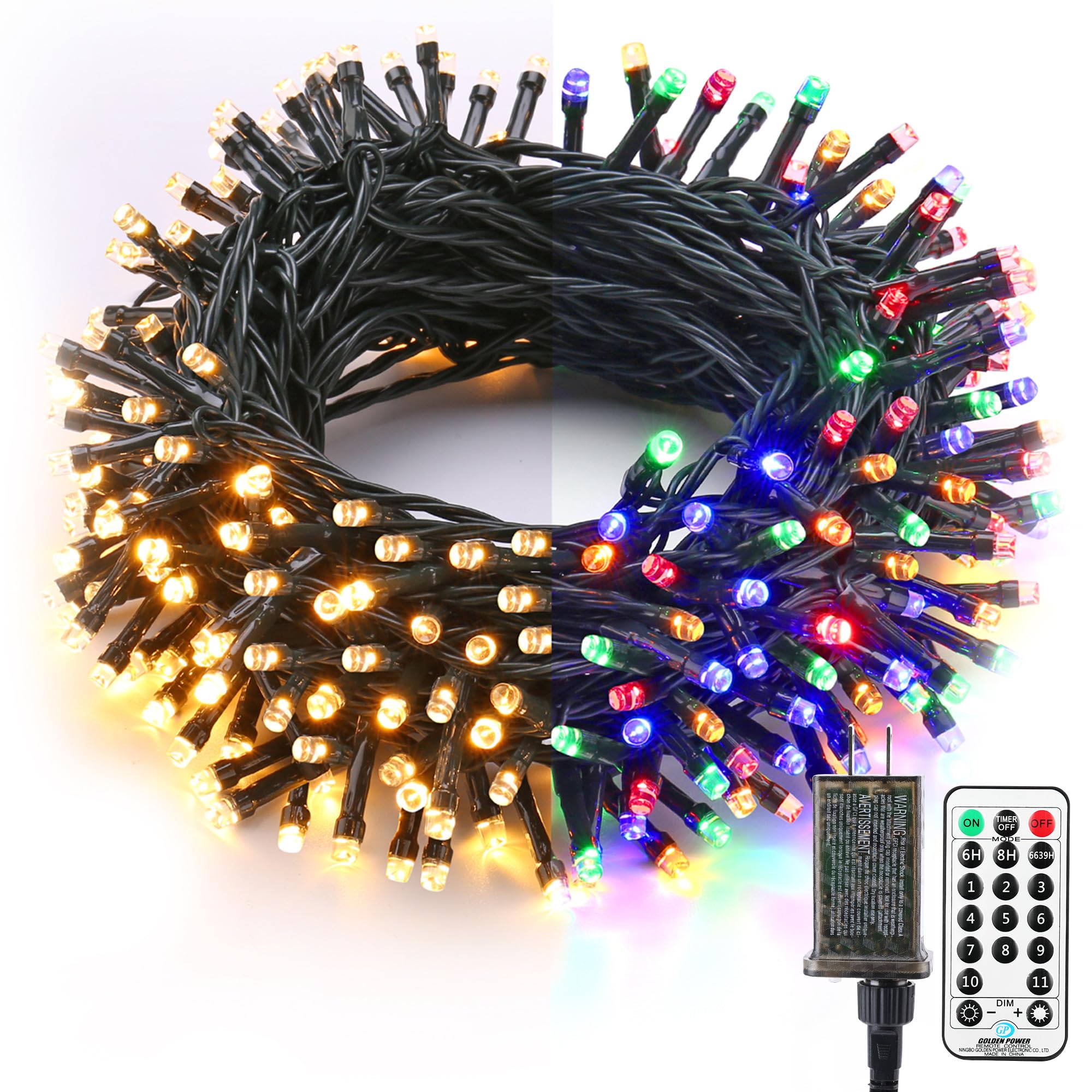 Brizled Christmas Lights, 344.16ft 1000 LED Color Changing Christmas String Lights with Remote, 11 Modes Xmas Tree Light Warm White & Multicolor Xmas Light Green Wire for Home Wedding Party