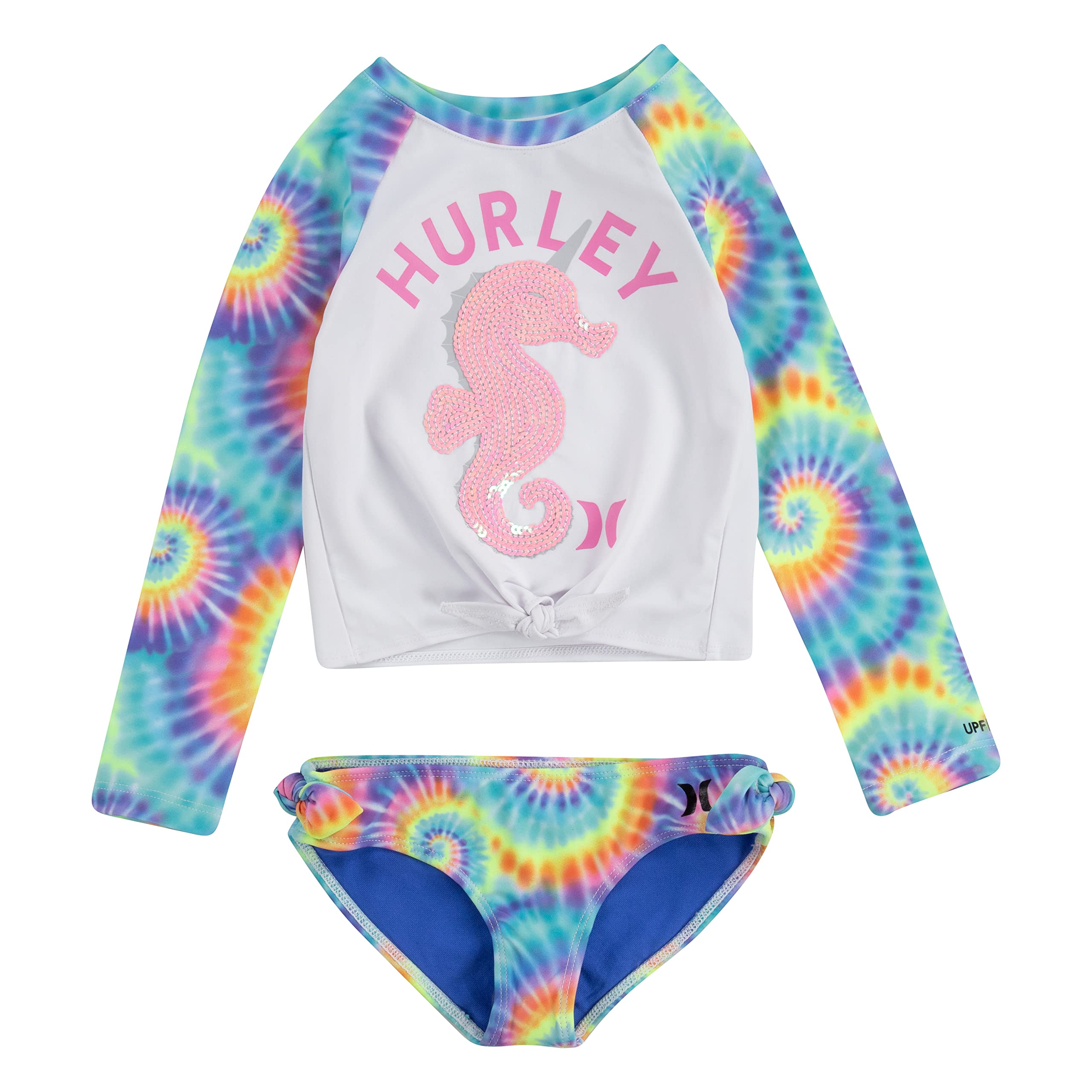 Hurley Girls Long Sleeve Rash Guard 2-Piece Swimsuit