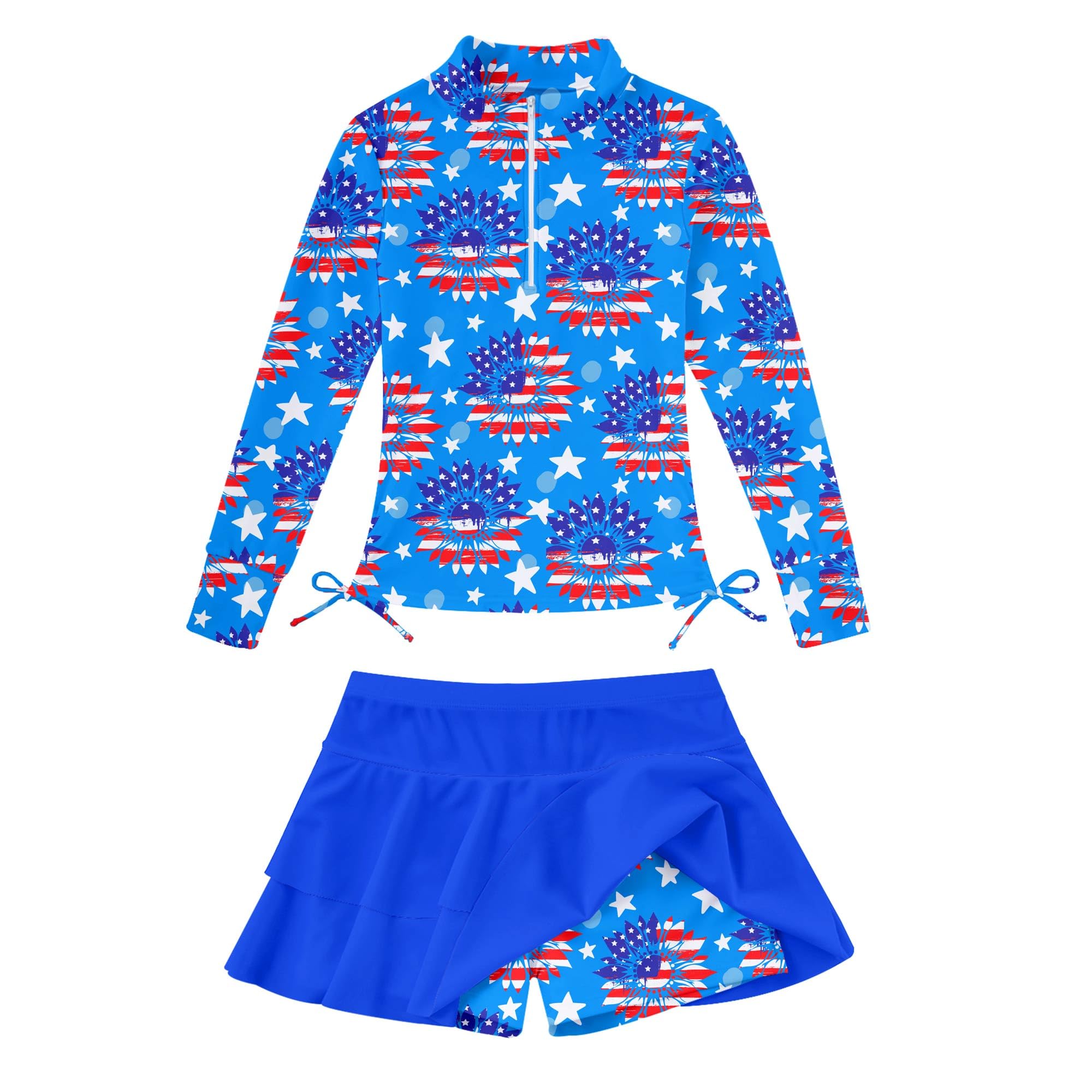 Vogseek 3-12T Girls Rash Guard 2 Pieces Bathing Suit Long Sleeve Swimsuit Swimming Skirt with Shorts Swimwear