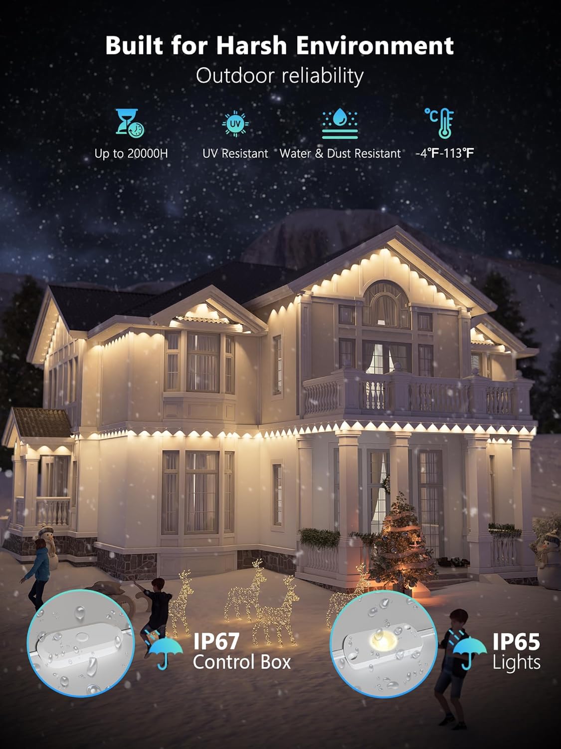 Brizled Essential Permanent Outdoor Lights, 100ft 60 LED RGB Smart Christmas Lights Work with Alexa & Google Home, APP Control Permanent Eave Light IP67 Waterproof Smart House Light for Xmas Halloween