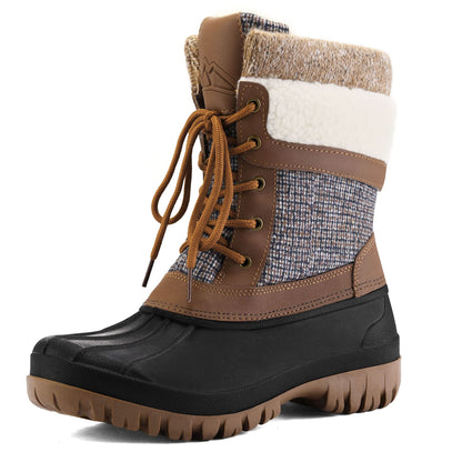 mysoft Women's Winter Snow Boots Waterproof Insulated Mid-Calf Booties, Fur-lined Lace Up Shoes for Outdoor