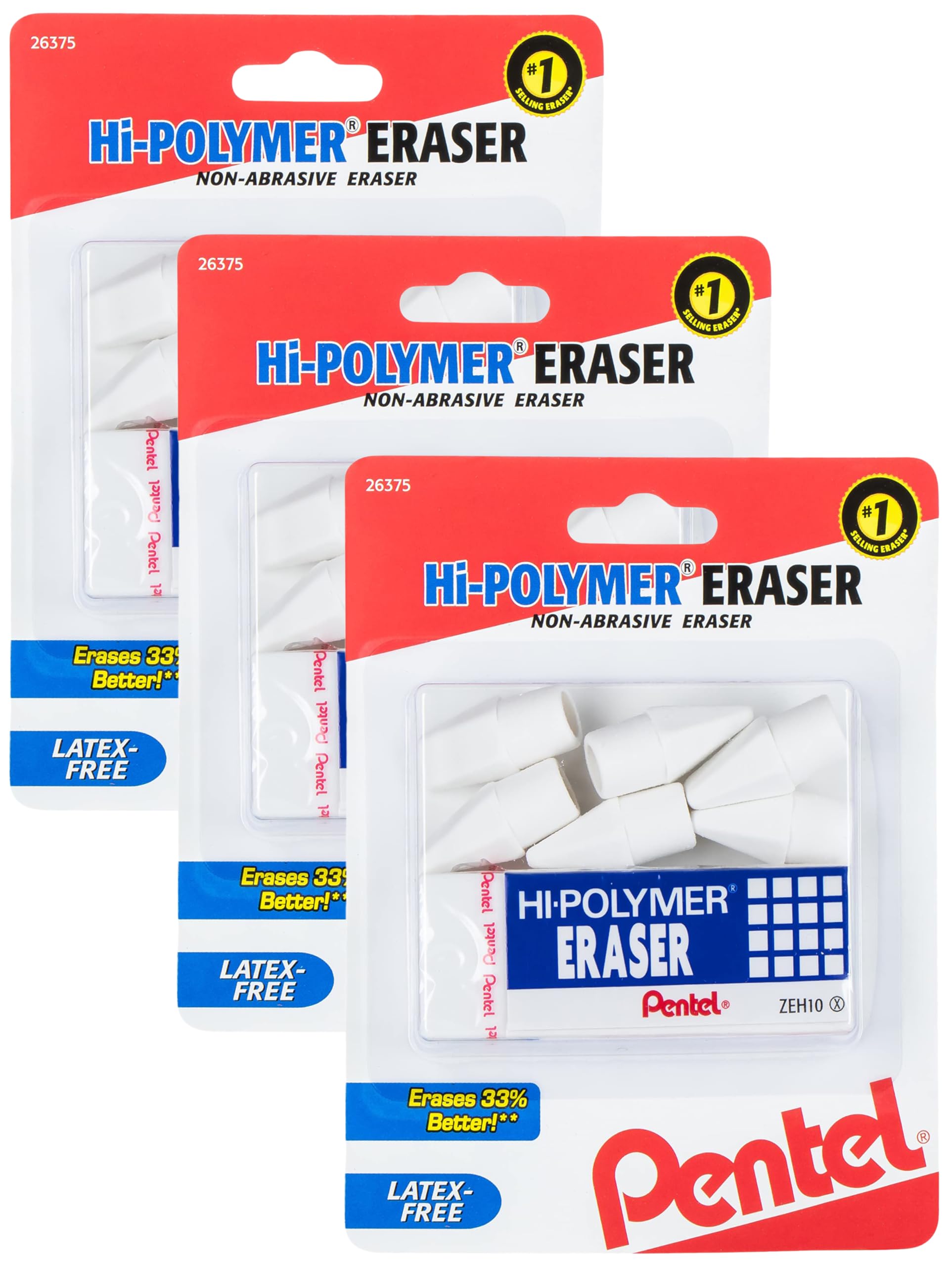 Pentel Arts Hi-Polymer White Cap Erasers, Pack of 10 (ZEH02PABP10)