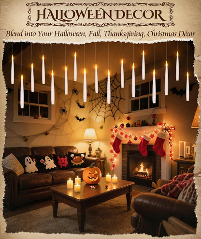 Halloween Decorations Floating Candles with Wand: 20Pcs Flameless Floating Candles with LED Warm Lights Battery Operated Magic Candle for Birthday Gifts Halloween Party Decorations Indoor Home Decor