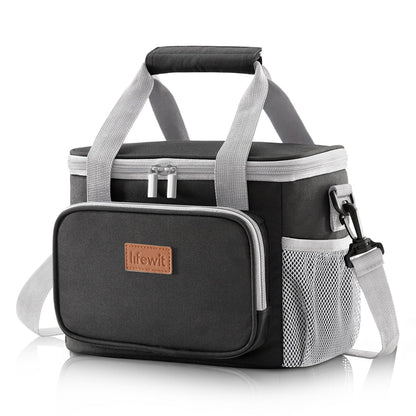Lifewit Medium Lunch Bag Insulated Lunch Box Soft Cooler Cooling Tote for Adult Men Women, Black 12-Can (9L)
