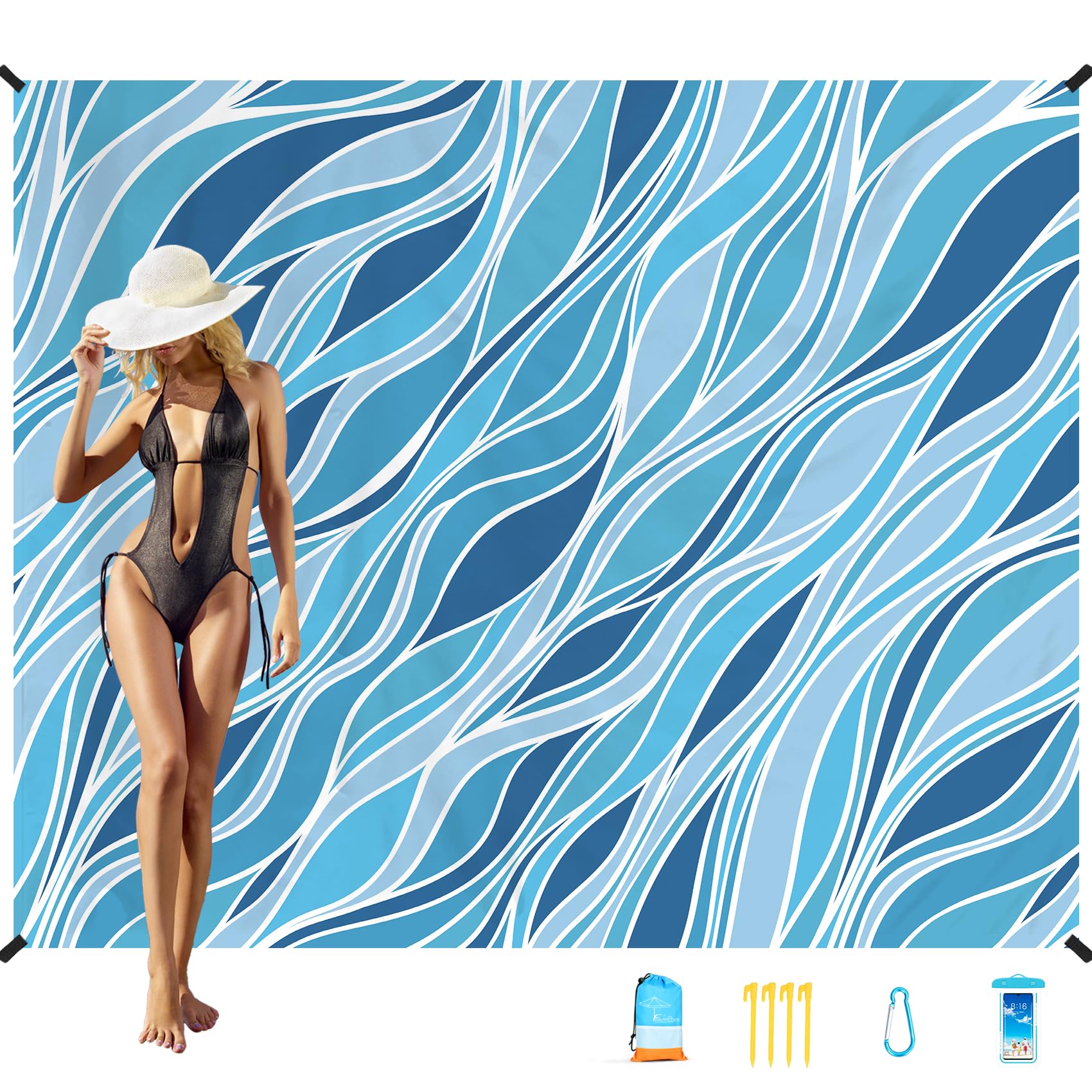 Beach Blanket Oversized Extra Large 78" X 81",Waterproof Sandproof Beach Blanket 1-7 Adults Lightweight Durable for Travel Camping Hiking Picnic