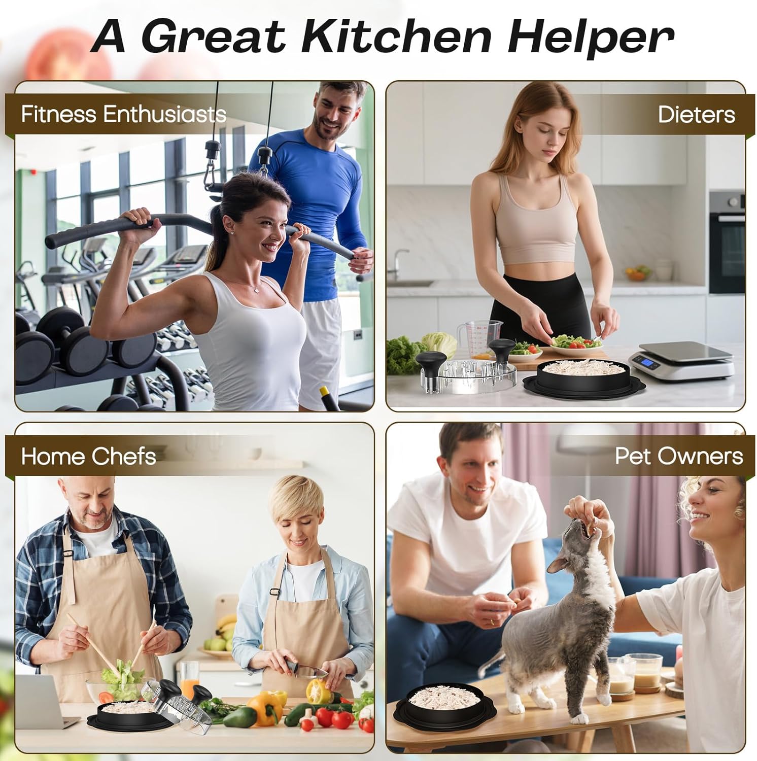 10" Pro Chicken Shredder Tool Twist Large for Kitchen, BPA-Free Food-Safe Meat Grinder, Visible Chicken Breast Meat Shredder with Strong Anti-Slip Bottom & Ergonomic Handle, Black