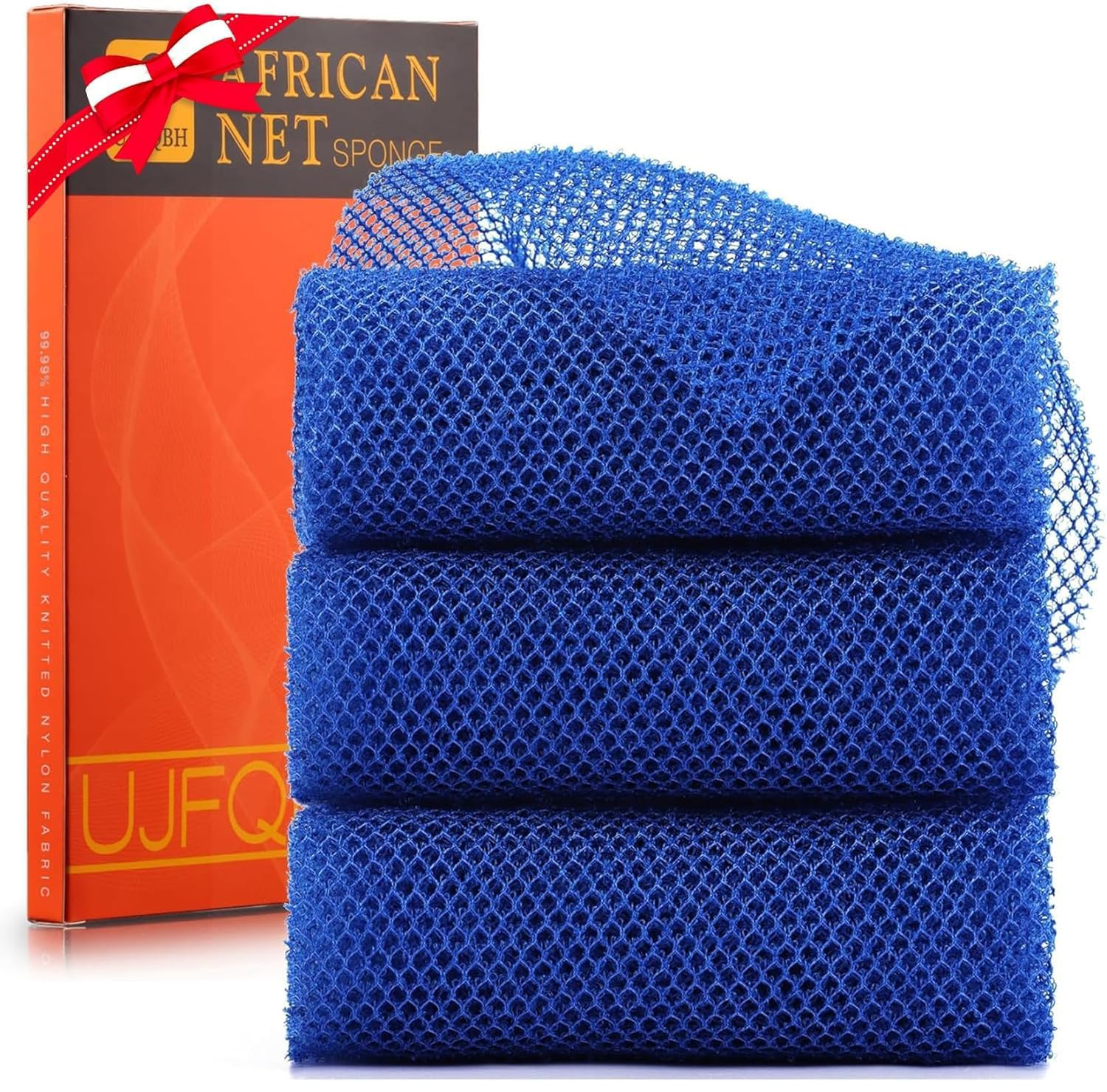 UJFQBH 3 Pieces African Bath Sponge African Net Long Net Bath Sponge Exfoliating Shower Body Scrubber Back Scrubber Skin Smoother,Great for Daily Use (Pink,Yellow,Purple)