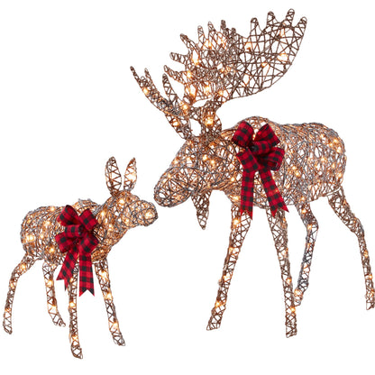 Best Choice Products 5ft 2-Piece Moose Family, Lighted Outdoor Christmas Yard Decoration, Light-Up Décor Set w/ 370 LED Lights, Zip Ties - Gold