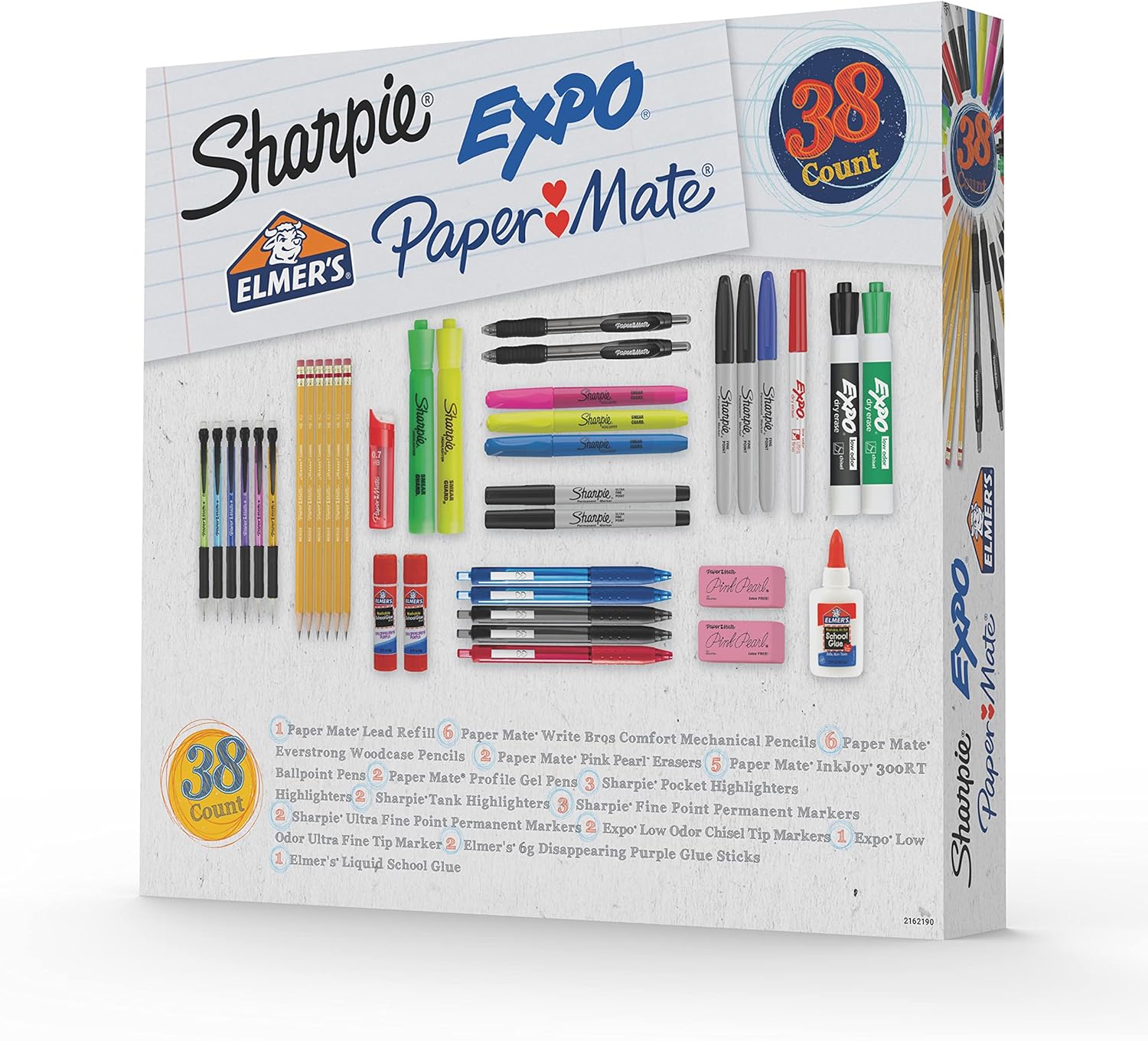 School Supplies Kit Highlighters Mechanical Pencils Glue Sticks Erasers Permanent Markers Gel Pens Pencils School Glue and more from Sharpie Elmer’s Paper Mate & Expo 38 pieces
