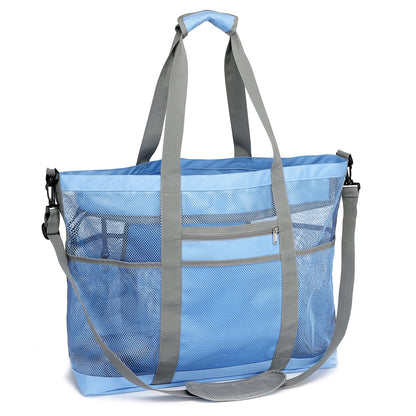 F-color Mesh Beach Bag Family - 9 Pockets Large Beach Tote for Cruise Vacation Essentials