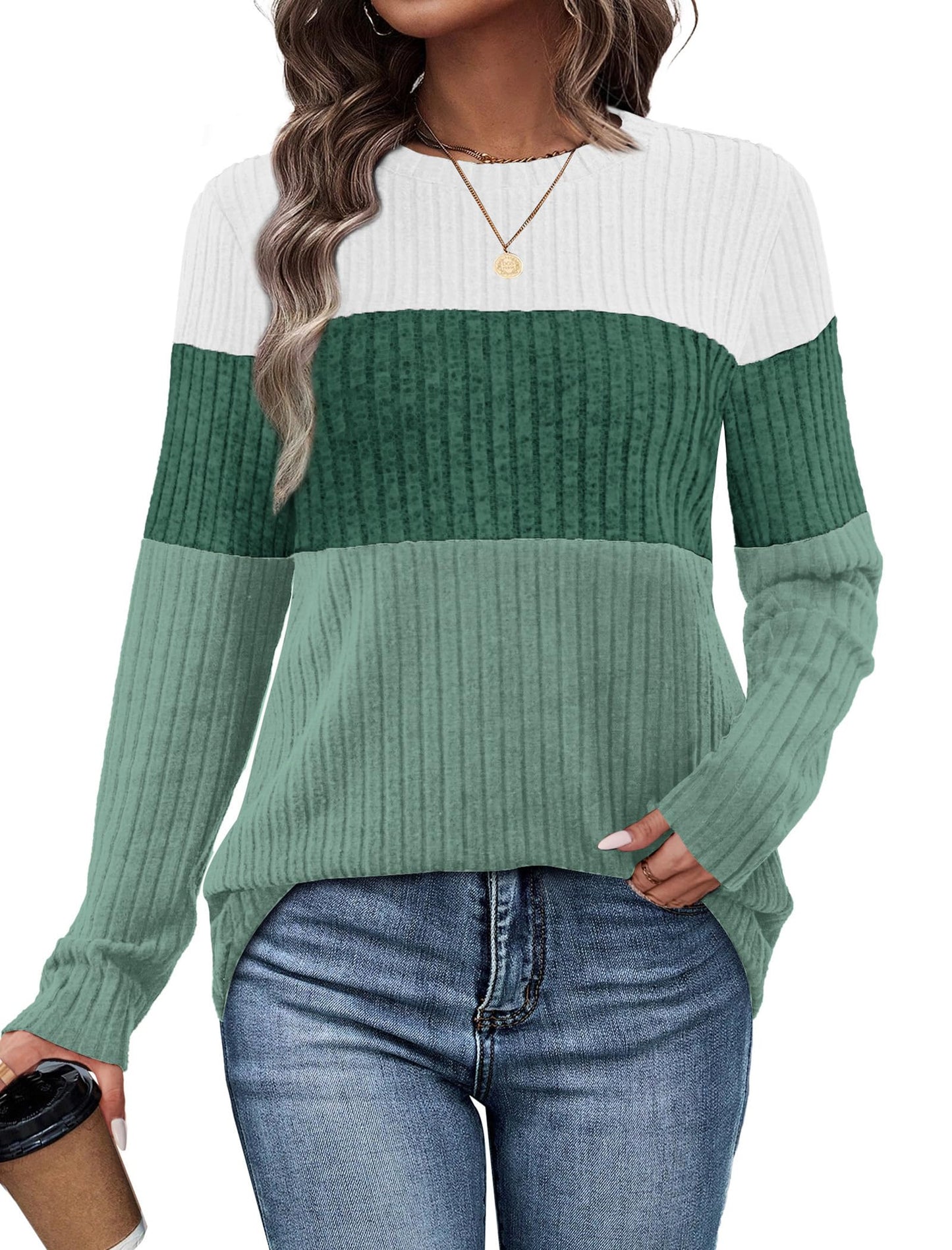 WIHOLL Womens Sweaters Trendy Color Block Tops Long Sleeve Shirts Fall Outfits Early Fall Fashion 2025 Winter Clothing