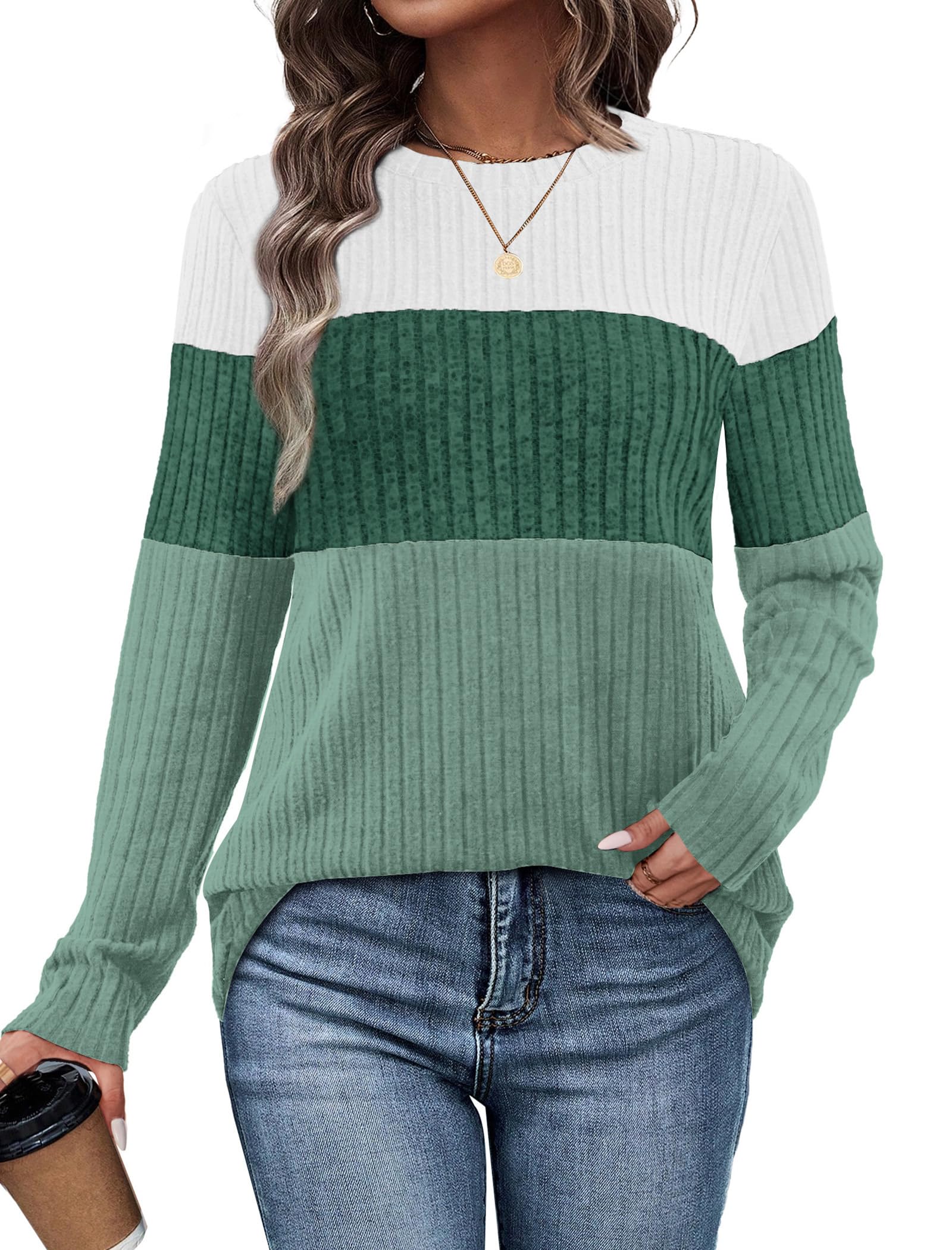 WIHOLL Womens Sweaters Trendy Color Block Tops Long Sleeve Shirts Fall Outfits Early Fall Fashion 2025 Winter Clothing