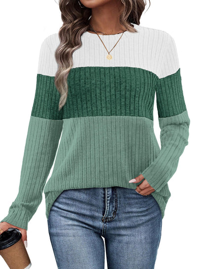 WIHOLL Womens Sweaters Trendy Color Block Tops Long Sleeve Shirts Fall Outfits Early Fall Fashion 2025 Winter Clothing