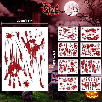Halloween Decorations, 8 Sheet/95Pcs Halloween Bloody Handprint Footprint Wall Decal Floor Clings, Horror Handprint Home PVC Halloween Decoration Window Stickers