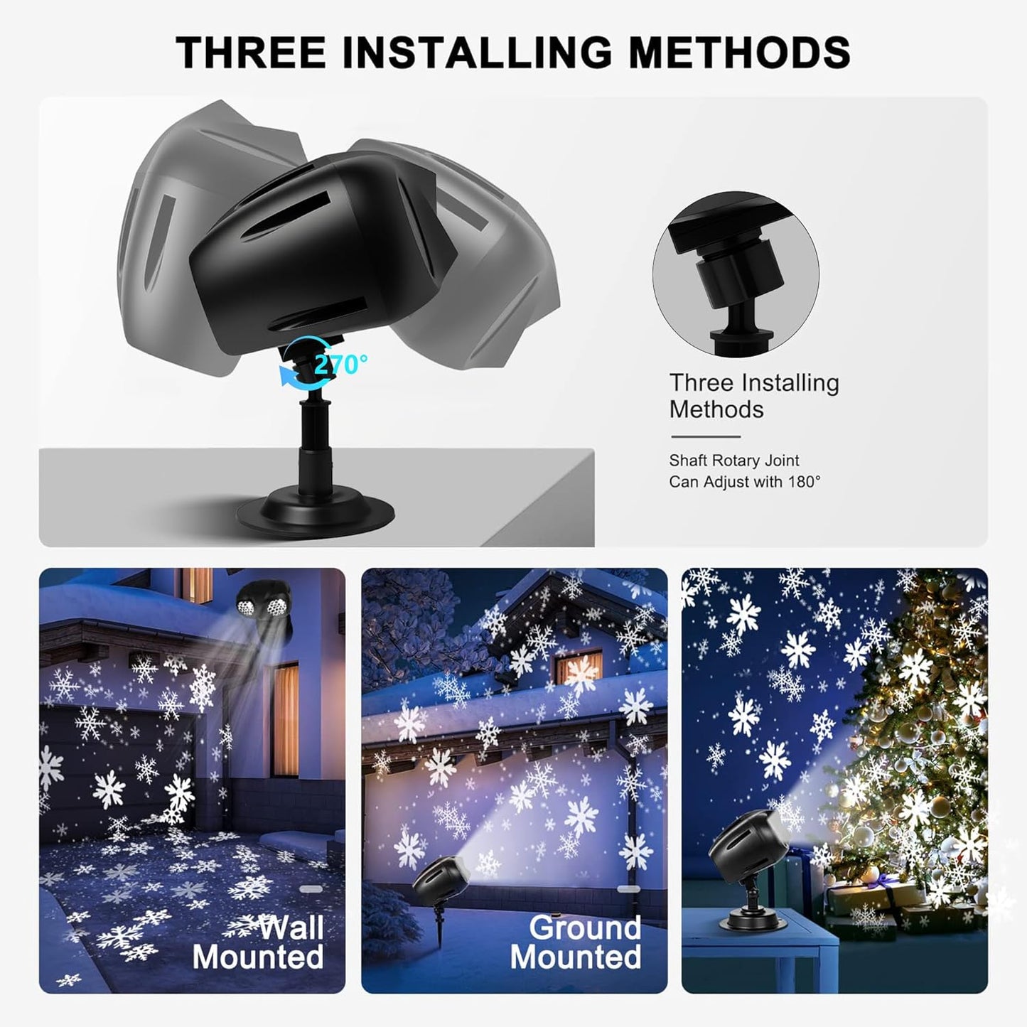 Christmas Snow Projector Lights, Dynamic Rotating Snowflake Projection Light Outdoor, IP65 LED Snow Spotlight Lightning for Halloween Xmas New Year Party Wedding Holiday Garden Decor