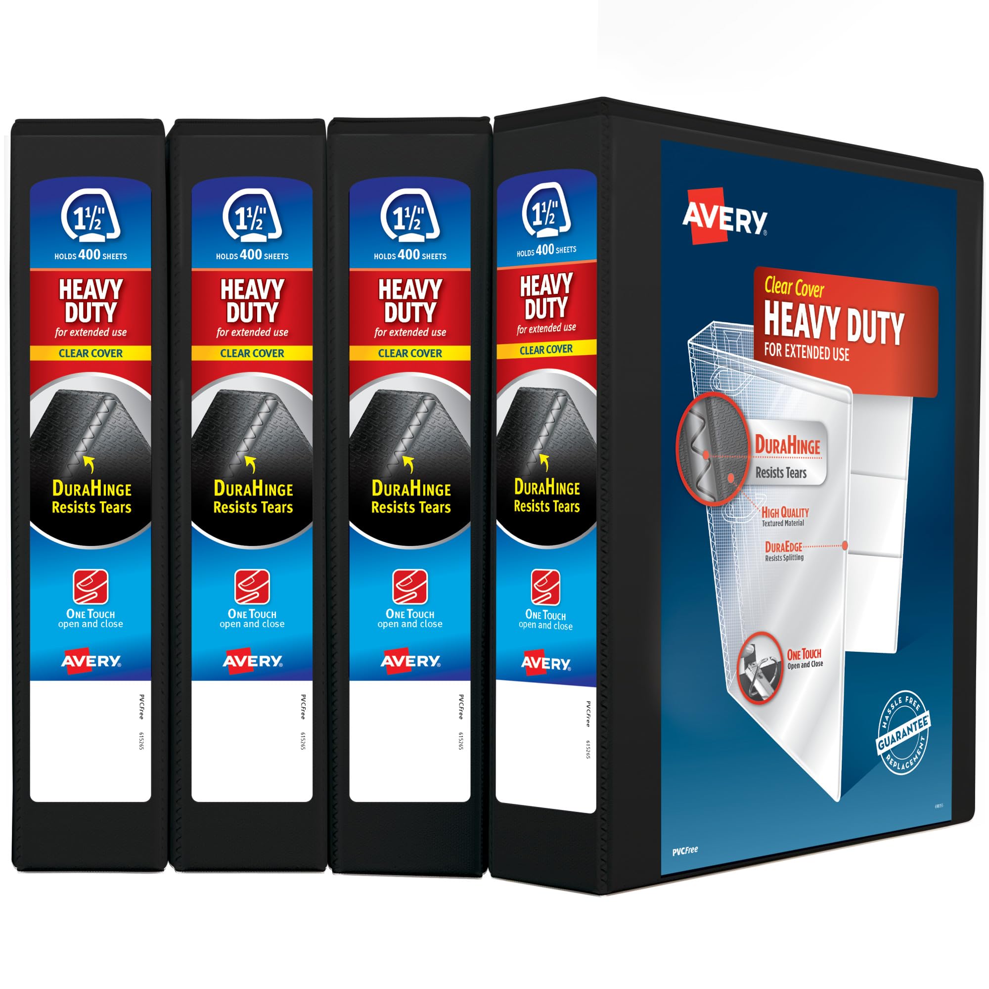 Avery Heavy-Duty View 3 Ring Binder, 1" One Touch Slant Rings, Holds 8.5" x 11" Paper, 1 Black Binder (05300)
