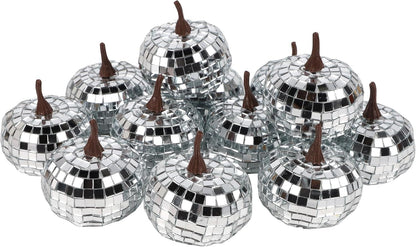 winemana 12 Pack Silver Pumpkin Fall Decor, Foam Glitter Pumpkins for Decorating Mini Artificial Craft Pumpkins for Thanksgiving Table Party Harvest Decorations