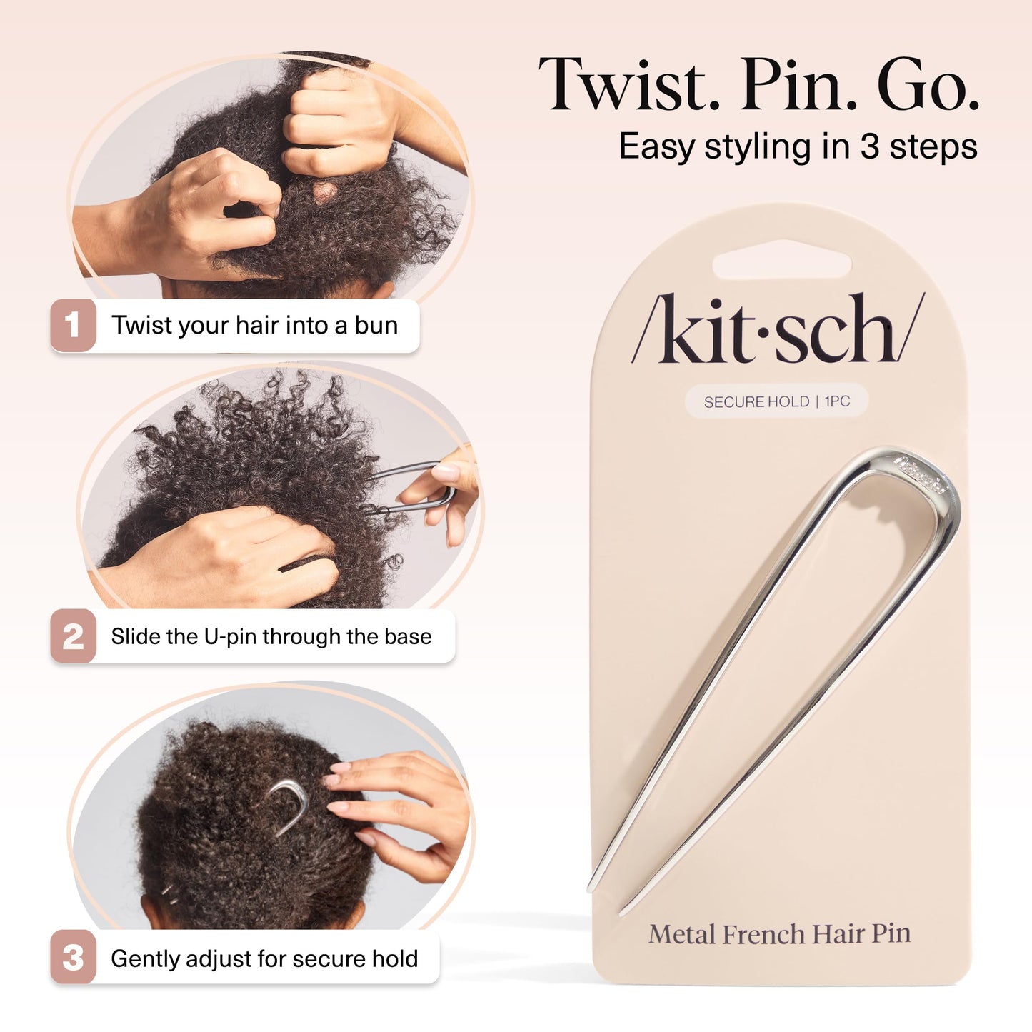 Kitsch Metal French Hair Pin for Women - Elegant Hair Accessories, Ideal for Buns & French Twist, Designed for a Secure, Comfortable Fit | Ideal Gifts for Women - Hematite