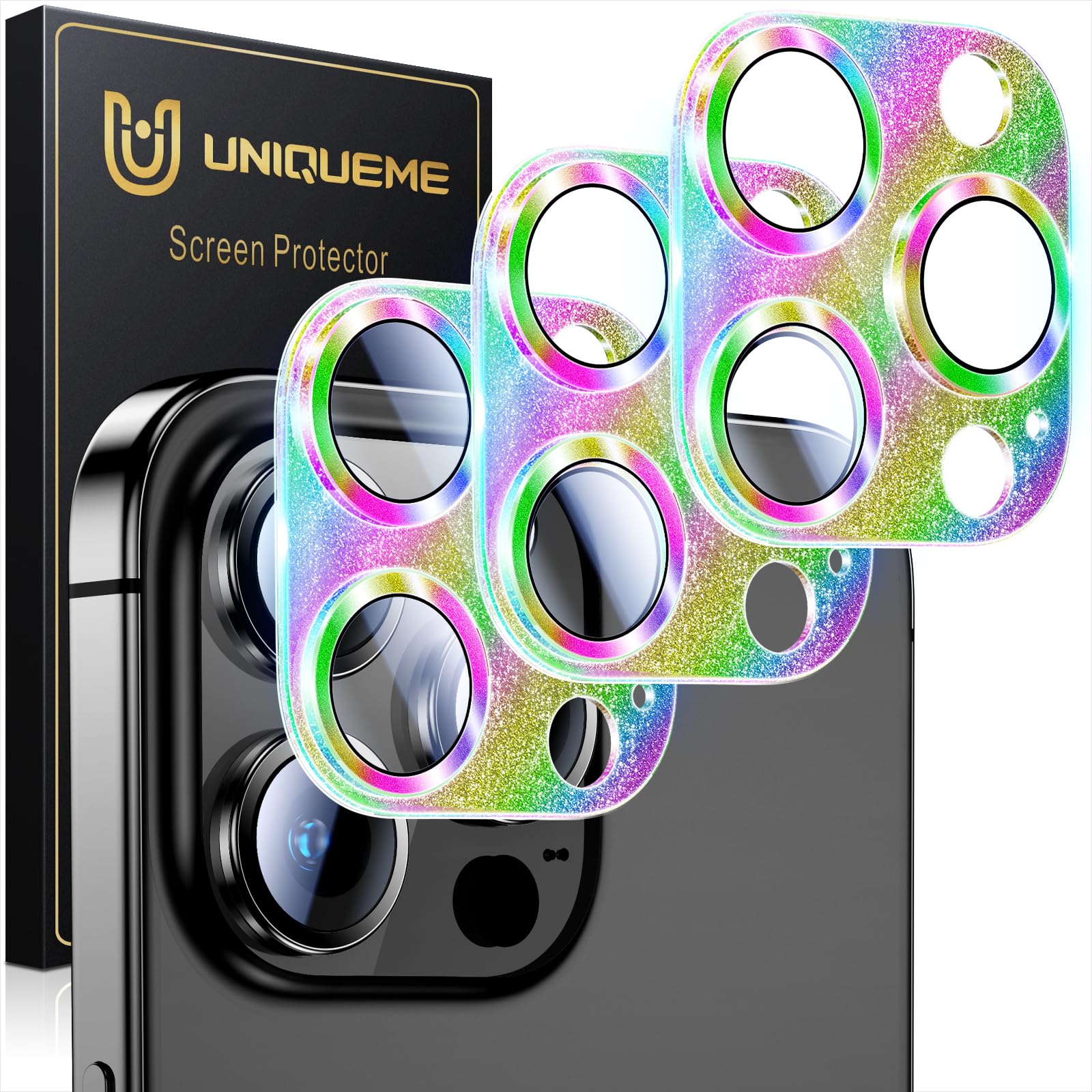 UniqueMe Compatible for 3 Pack iPhone 17 Pro Camera Lens Protector - [Drop Protection] 9H Tempered Glass Camera Cover Screen [Update New Version]【Not for 17 Pro Max】