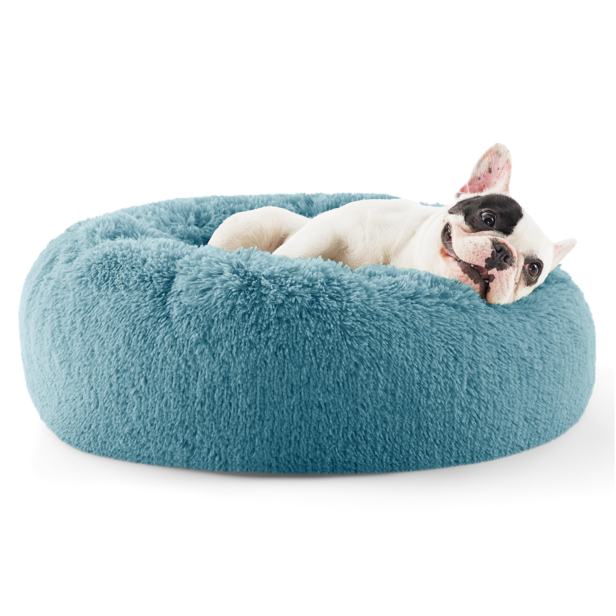 Bedsure Calming Dog Bed for Small Dogs - Donut Washable Small Pet Bed, 23 inches Anti-Slip Round Fluffy Plush Faux Fur Large Cat Bed, Fits up to 25 lbs Pets, Camel