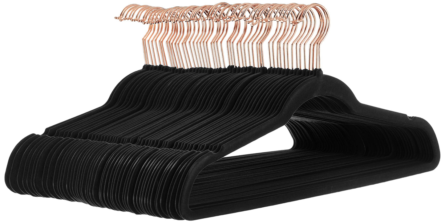 Amazon Basics Slim, Velvet, Non-Slip Suit Clothes Hangers, Pack of 50, Black