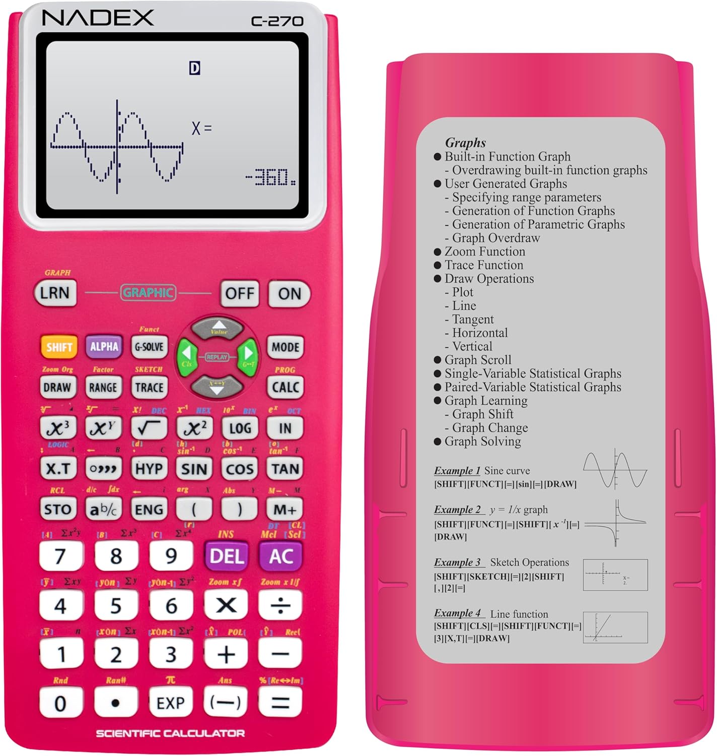 Scientific Calculator with Graph Functions for College and High School Students, Engineering, Advanced Mathematics, Calculus, Algebra, Geometery, Trigonometry, Statistics, Physics, Chemistry - Pink