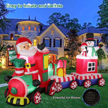 8 FT Christmas Inflatable Train with Santa Claus, Snowman, Penguin, Gift Boxes, Xmas Blow Up Yard Decors with Built-in Led Lights, Lovely Train Carriage for Holiday Display Lawn Garden Party Decor