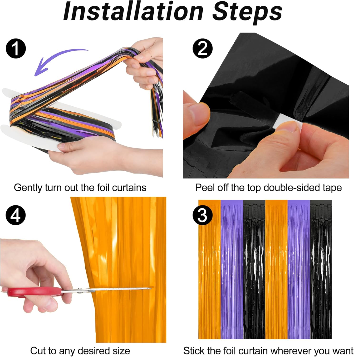 2 Pack Halloween Backdrop, 3.28 FT x 7.05 FT Foil Fringe Curtains, Orange Purple Black Party Streamer Tinsel Backdrop Curtains, Halloween Decorations Door Decor Photo Props Party Supplies