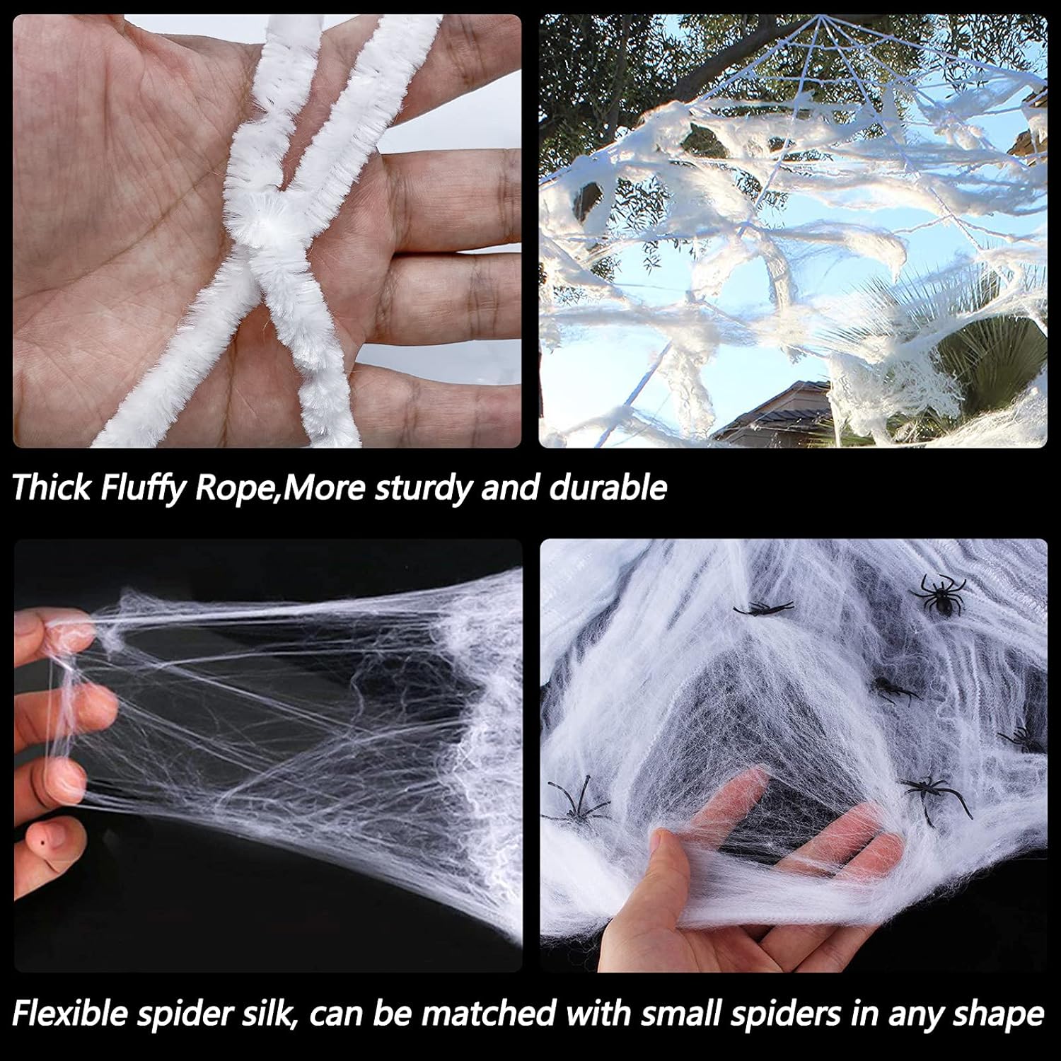 Halloween Decorations - 295" Halloween Spider Web Decorations Outdoor + 59" Giant Fake Spider with Triangular Huge Spiders Web - Scary Decor Clearance for Yard, Patio, Garden, Haunted House Décor