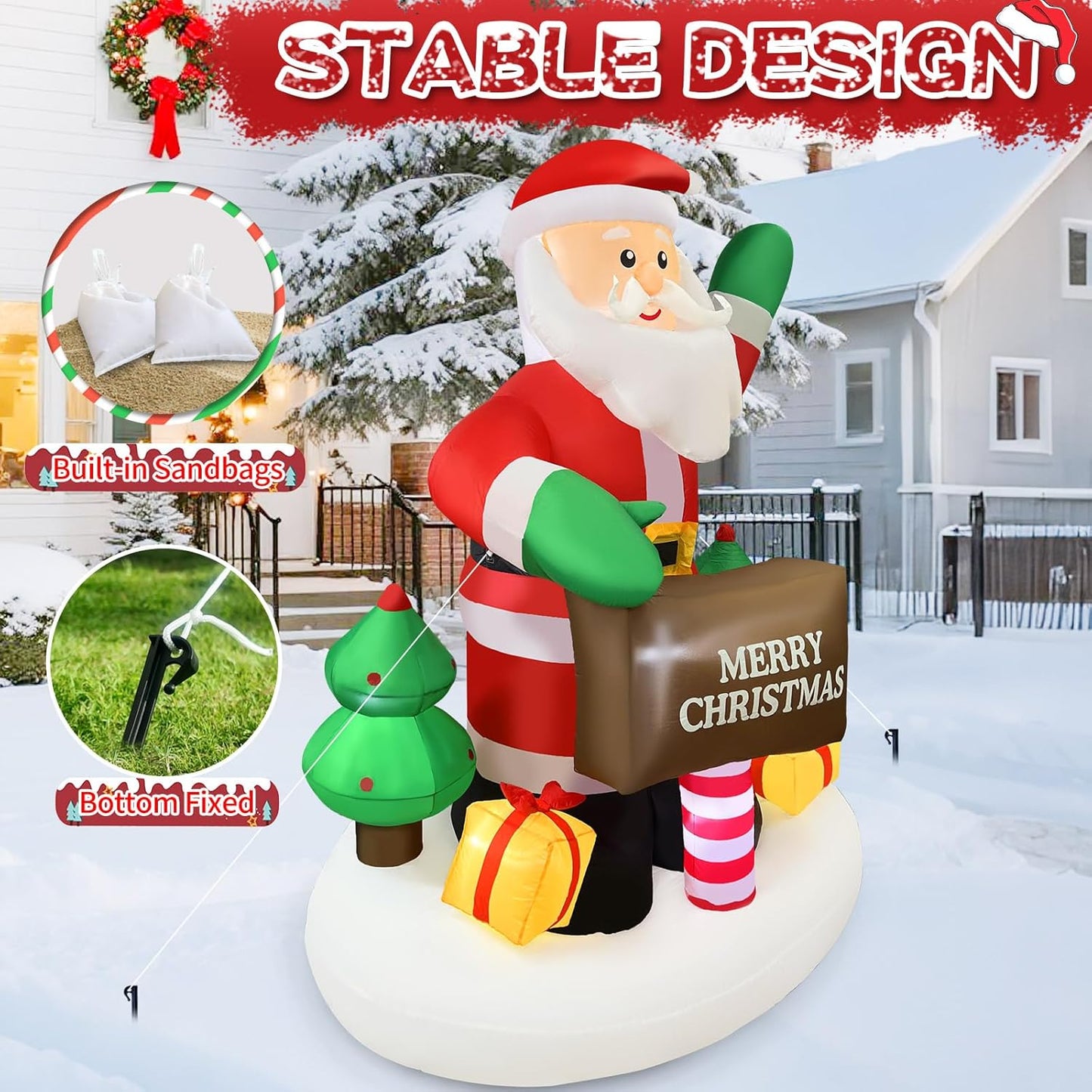2025 Christmas Inflatable Santa 6FT Holding Sign Santa Claus Christmas Inflatables Outdoor Decorations Xmas Santa Blow Up Yard Decor with 8 Built-in LEDs for Holiday Party Yard Garden Lawn Decor