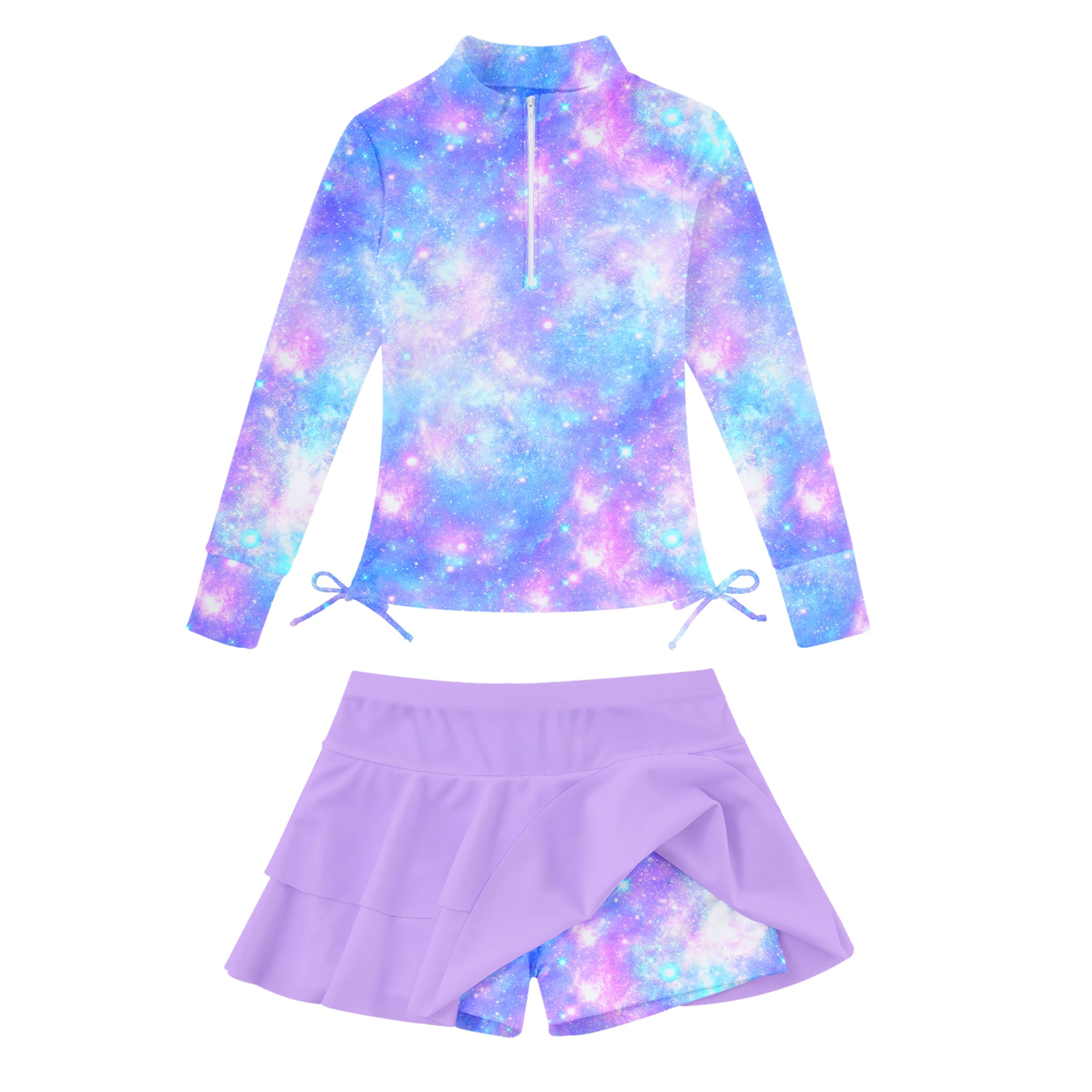 Vogseek 3-12T Girls Rash Guard 2 Pieces Bathing Suit Long Sleeve Swimsuit Swimming Skirt with Shorts Swimwear