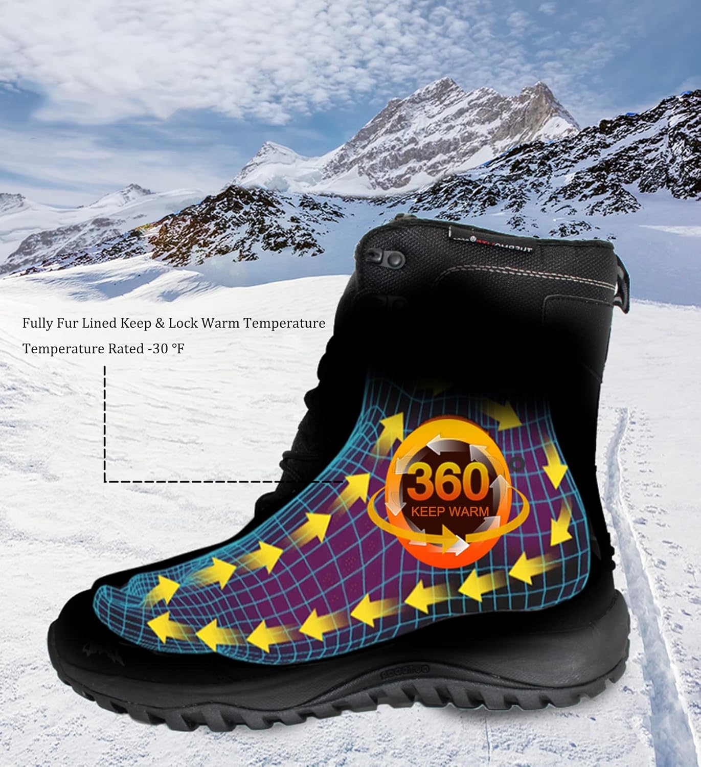 ROCKMARK Men's Winter Snow Boots Outdoor Warm Mid Calf Waterproof Durable Boot Non-Slip Warm Climbing Shoes