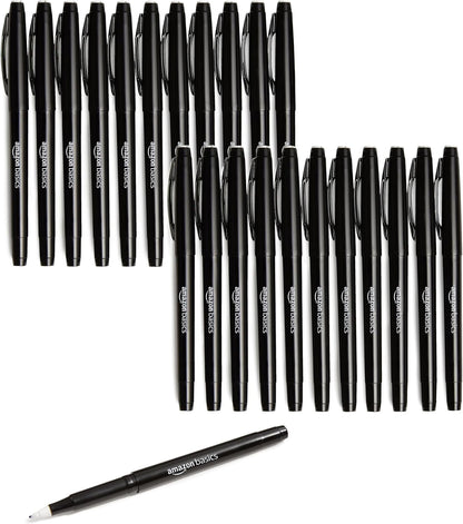 Amazon Basics Felt Tip Marker Pens, Versatile for Writing, Drawing, and Journaling, Black, 24-Pack
