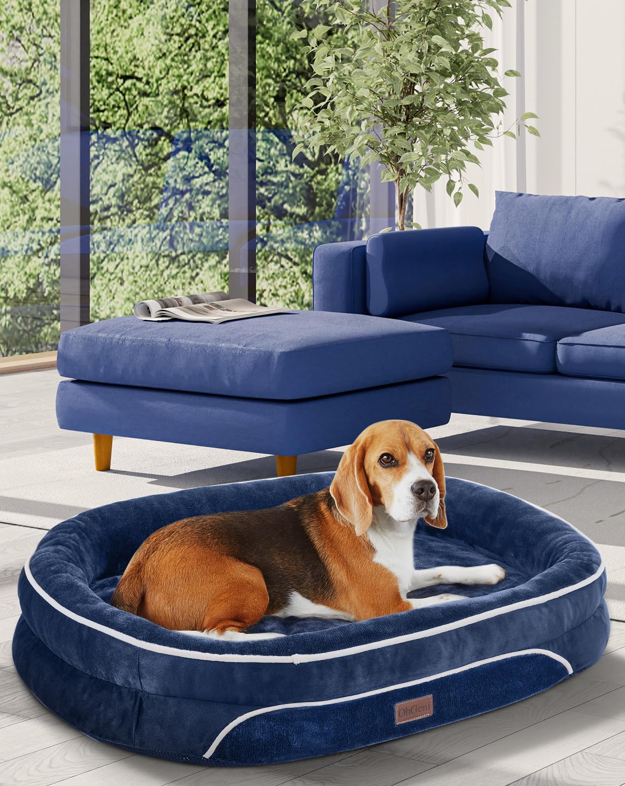 OhGeni Orthopedic Dog Bed Couch for Large Sized Pets with Egg Foam Support, Four-Sided Bolster Cushions, Soft Tear-Resistant Fabric, and Removable Machine Washable Plush Cover 35-Inch (Gray)
