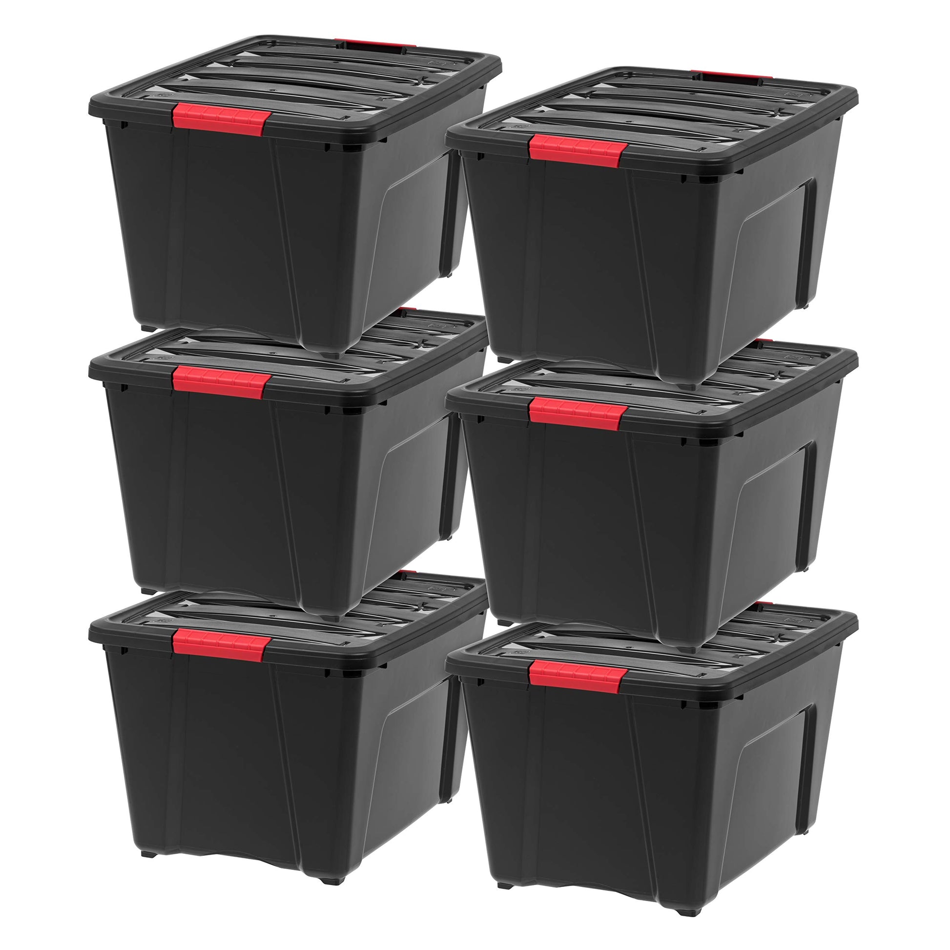 IRIS USA 13 Qt Stackable Plastic Storage Bins with Lids, 6 Pack - BPA-Free, Made in USA - Discreet Organizing Solution, Latches, Durable Nestable Containers, Secure Pull Handle - Pearl