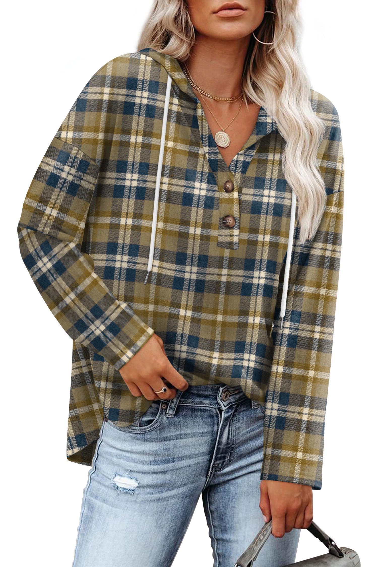 RUMIA Womens Tops V Neck Button Sweatshirt for Women Pullover Long SLeeve Shirts Fall Outfits 2025 Loose Fit S-3XL