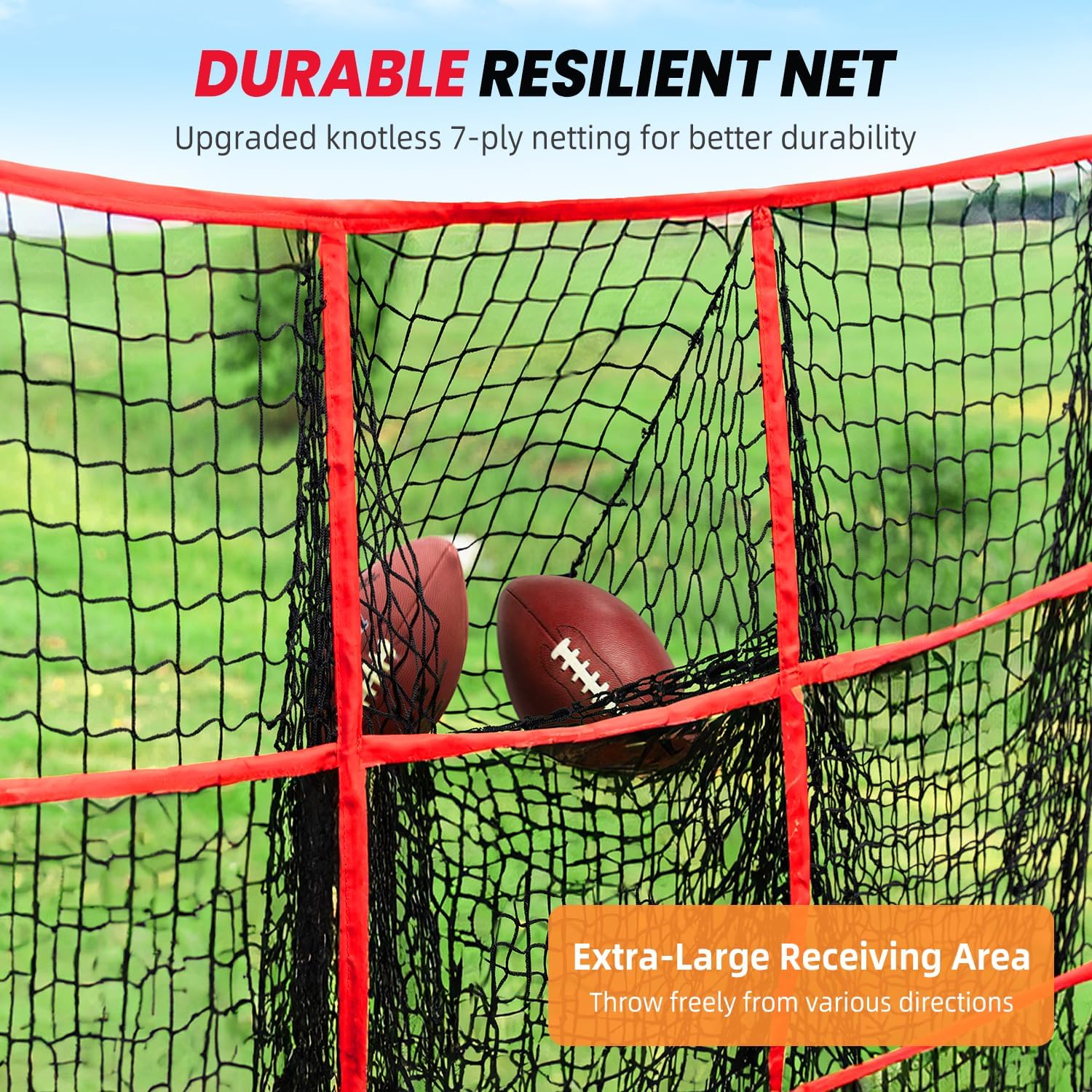 BAGAIL Football Throwing Net - 9 Target Pockets, Easy Setup, Heavy-Duty - Portable QB Accuracy Trainer, Fun Target Practice Net for Football with Carry Bag