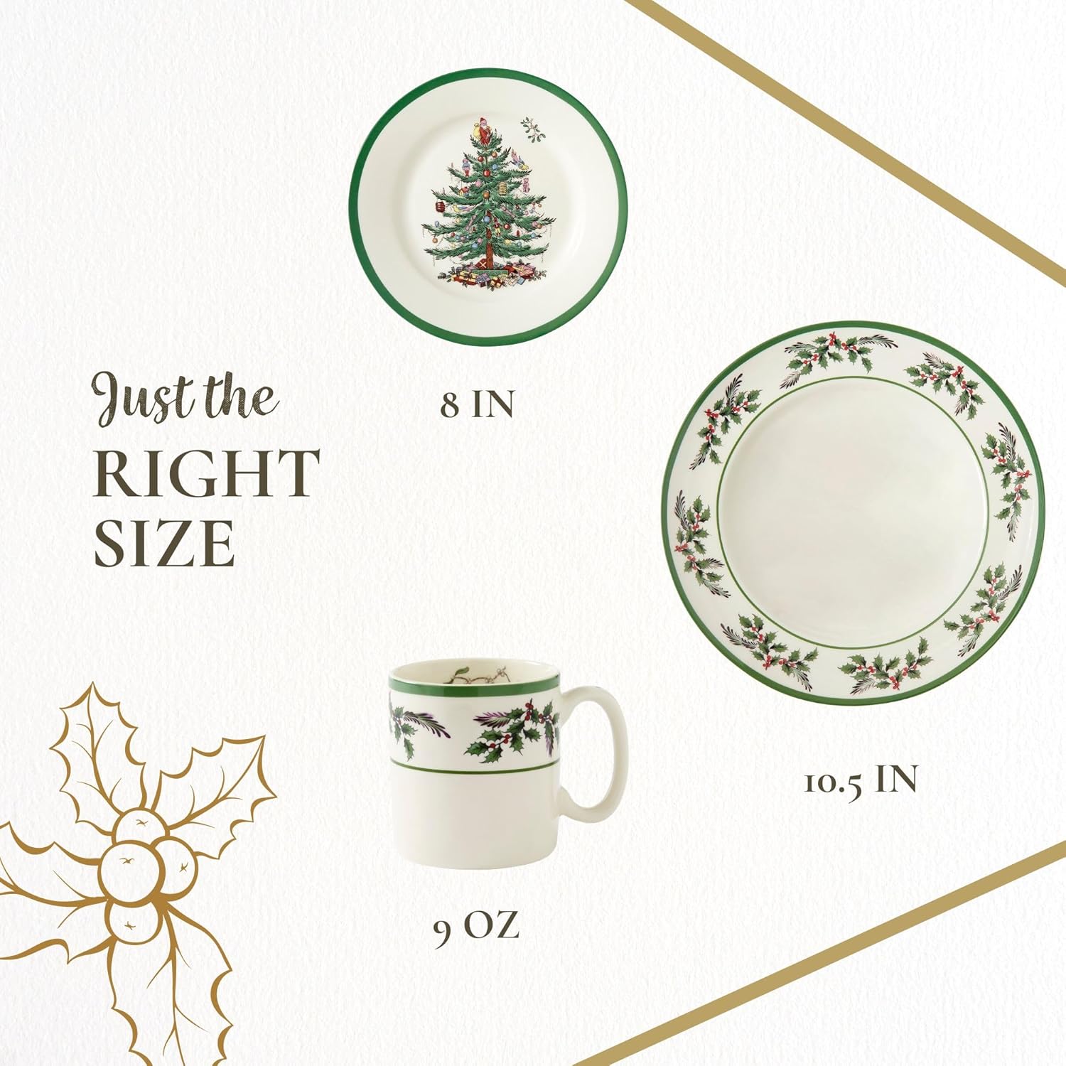 Spode Christmas Tree 12-Piece Dinnerware Set (Service for 4) - Festive Holiday Tableware with Plates & Mugs - Fine Earthenware Christmas Dinnerware - Microwave & Dishwasher Safe