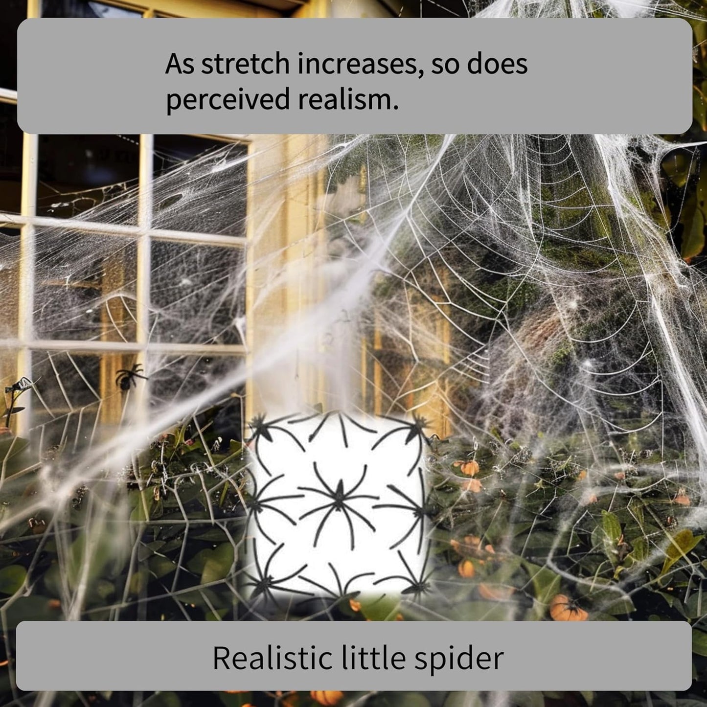 1000 sqft Halloween Spider Webs Decorations with 120 Extra Fake Spiders, Super Stretchy Cobwebs for Halloween Decor Indoor and Outdoor
